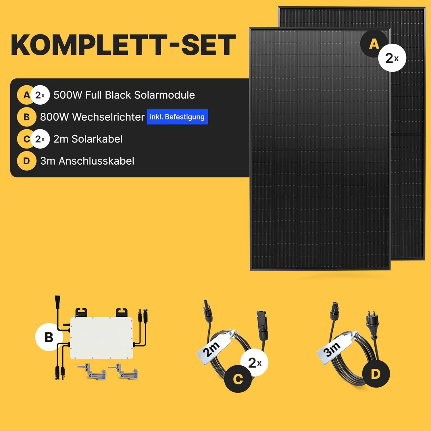 Solakon 1000 W Balkonkraftwerk – Balkonkraftwerk 800 W Komplettsteckdose – Neuester 800 Watt Wechselrichter – Solaranlage Komplettset – 500 W bifaziale Solarmodule inklusive Zubehör – 3 m Kabel – Bild 4