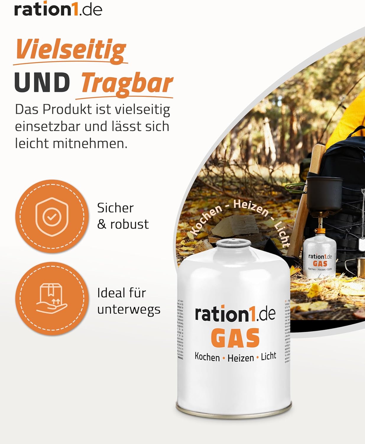 4 x Gaskartusche je 450 g, Gaskartuschen-Set von ration1, EN 417 Schraubkartusche, Ventilkartusche, Butan-Propan-Kartusche mit Gewinde für Campingkocher – Bild 2