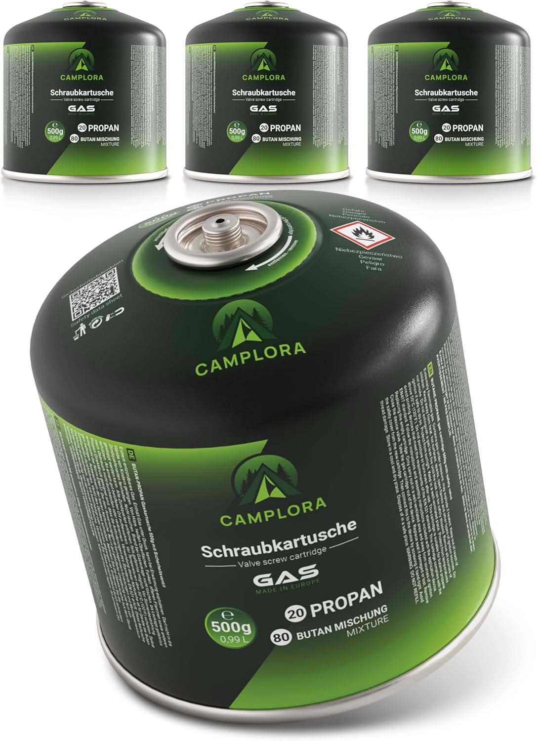 500g Butan-Schraubkartusche, Ventilkartusche, EN 417 Camping, Ventilschraubkartusche, EN521, Kartusche mit Gewinde für Butangas