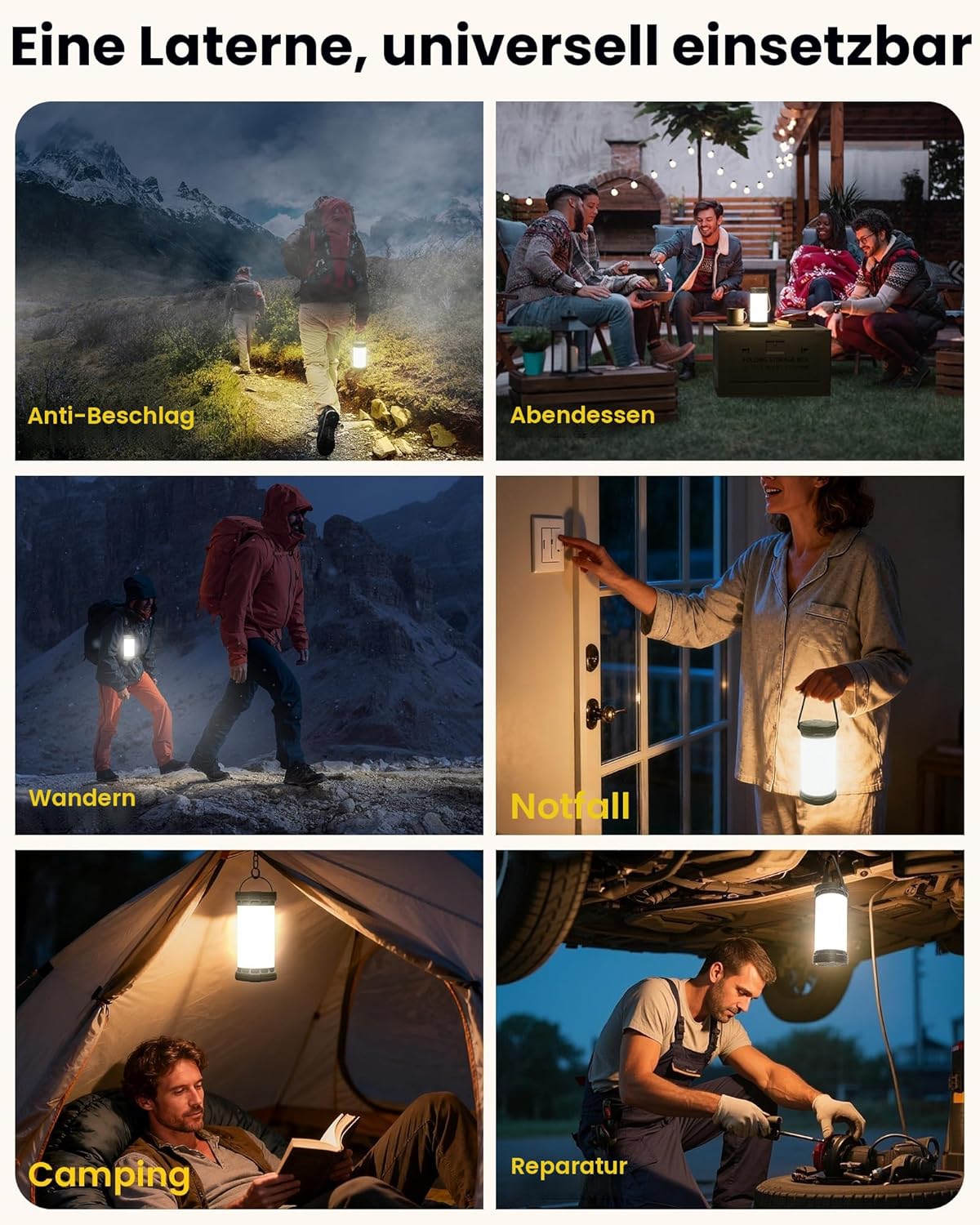 Glocusent Campinglampe & Zeltlampe: 1500 lm Campingleuchte 135 LED, 200 Stunden, 5000 mAh mit 3 Farben und 5 Helligkeitsstufen, SOS, wiederaufladbare Laterne für Stromausfälle, Camping, Wandern, Notfälle – Bild 7