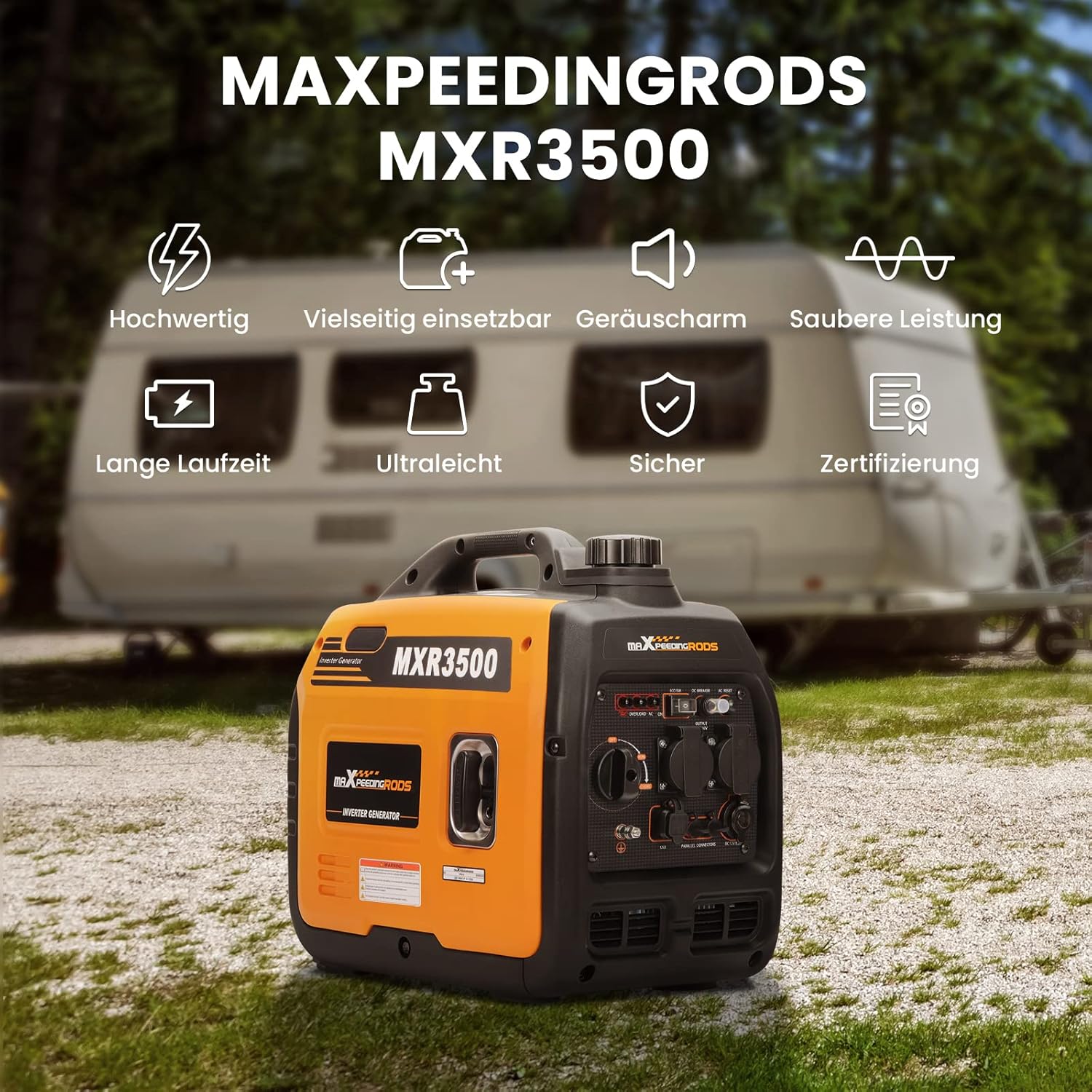 maXpeedingrods Inverter Stromerzeuger 3300W Stromerzeuger Benzin Super Leise 4-Takt mit USB und 230V Steckdosen Leichtgewichtig als Notstromgenerator Backup-Stromausfälle für Camping Wohnwagen Garage Baustelle – Bild 2