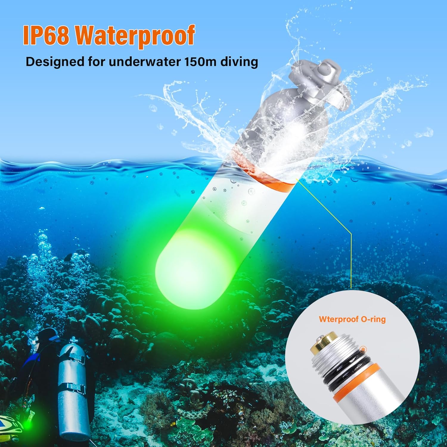 ORCATORCH SD01 Pro Mini Stroboskop-Signalleuchte, Tauchbake, Tauchen, Nachttauchen, LED-Markierung, Sicherheitslampe, Firefly-Tauchlampe mit AAA-Batterie für 150 m Unterwassertauchen (5 Farben Option), Grün – Bild 6