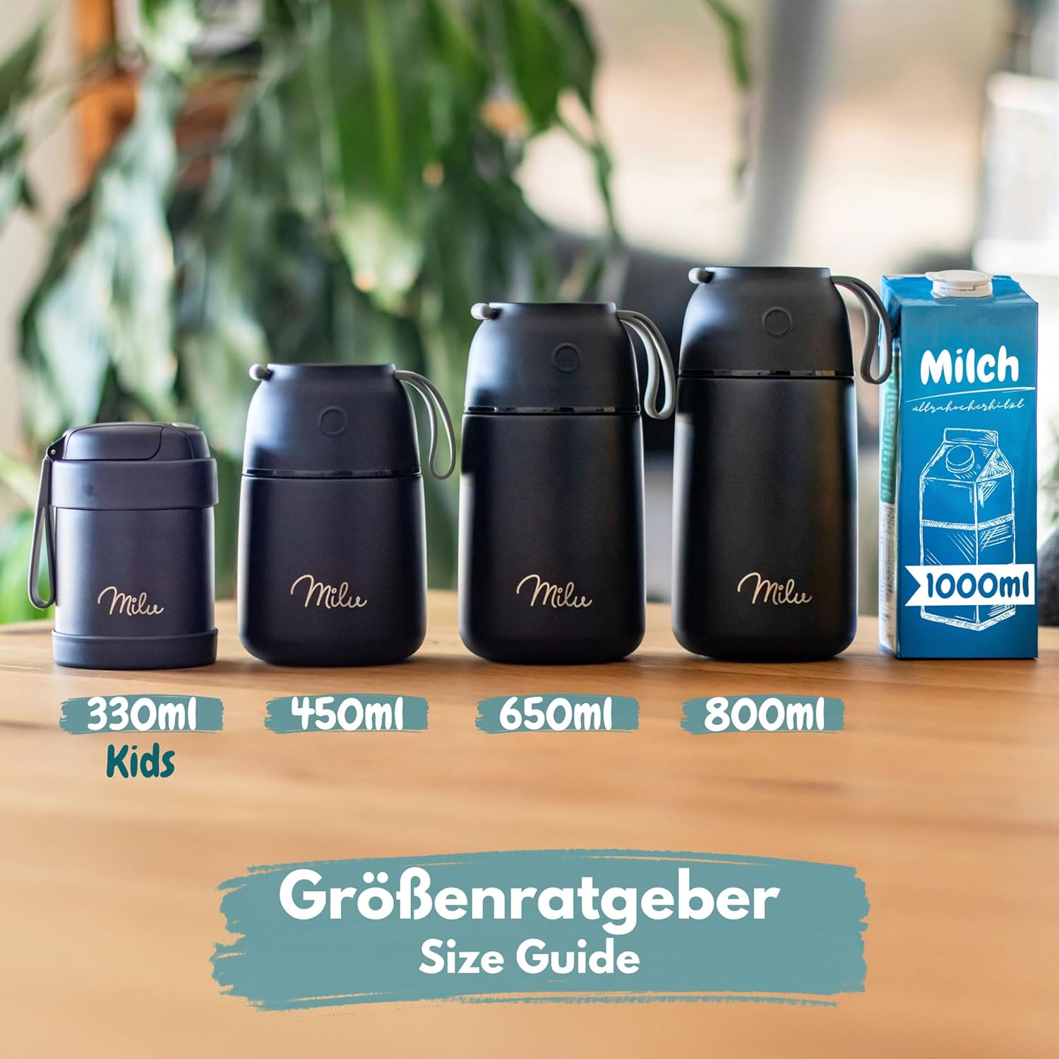 Milu® Thermo-Speisebehälter, 300/440/450/650/800 ml, Edelstahl, Wärmekonservierung, für Babynahrung, Müsli to go, Grün (300 ml) – Bild 2