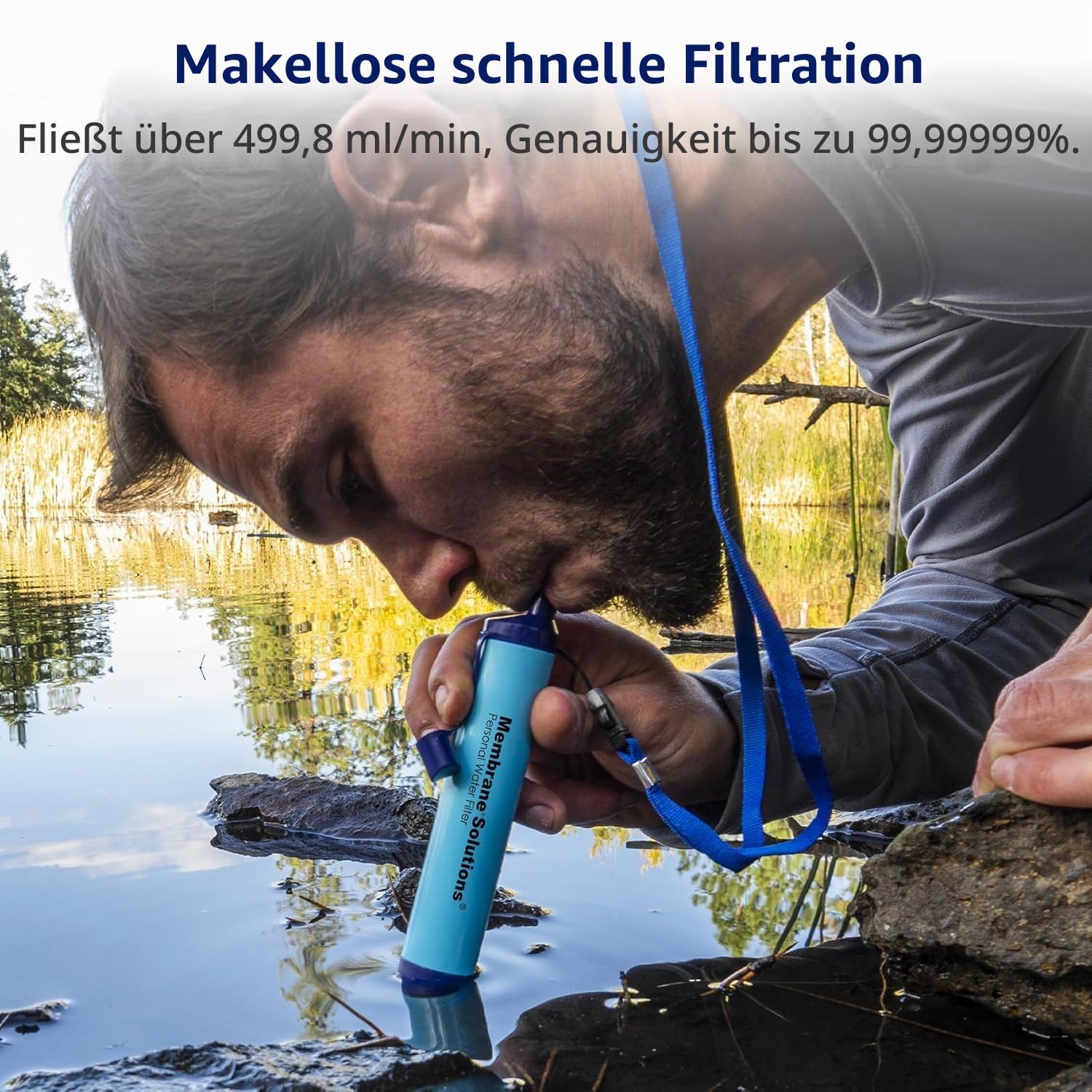 Membrane Solutions Tragbarer Stroh-Wasserfilter und Überlebensausrüstung für Wandern, Camping, Reisen und Notfall, blau, 4er-Pack – Bild 4