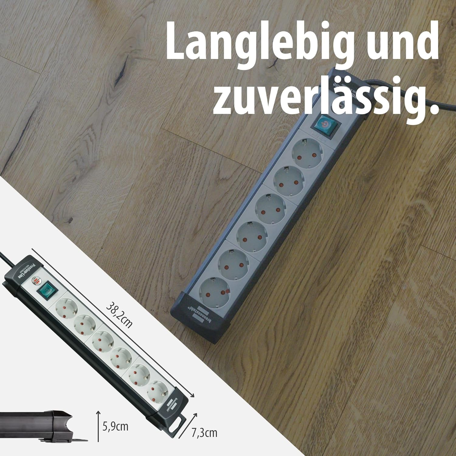 Brennenstuhl Premium-Line, 6-fach Steckdosenleiste (Steckdosenleiste mit Schalter und 5m Kabel - 45° Anordnung der Steckdosen) Farbe: hellgrau / schwarz – Bild 7