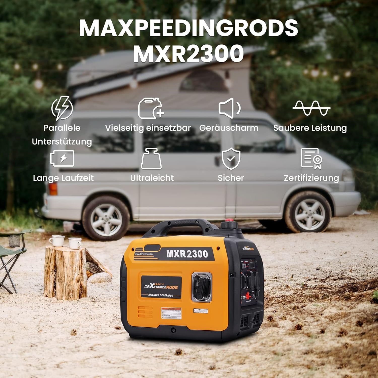 maXpeedingrods 2300W Inverter Stromgenerator Super Leise Tragbar für Outdoor Camping Wohnmobil 4-Takt Leichter Notstromgenerator Benzin für Reisen Garage Wohnwagen mit USB und 230V Steckdosen – Bild 2