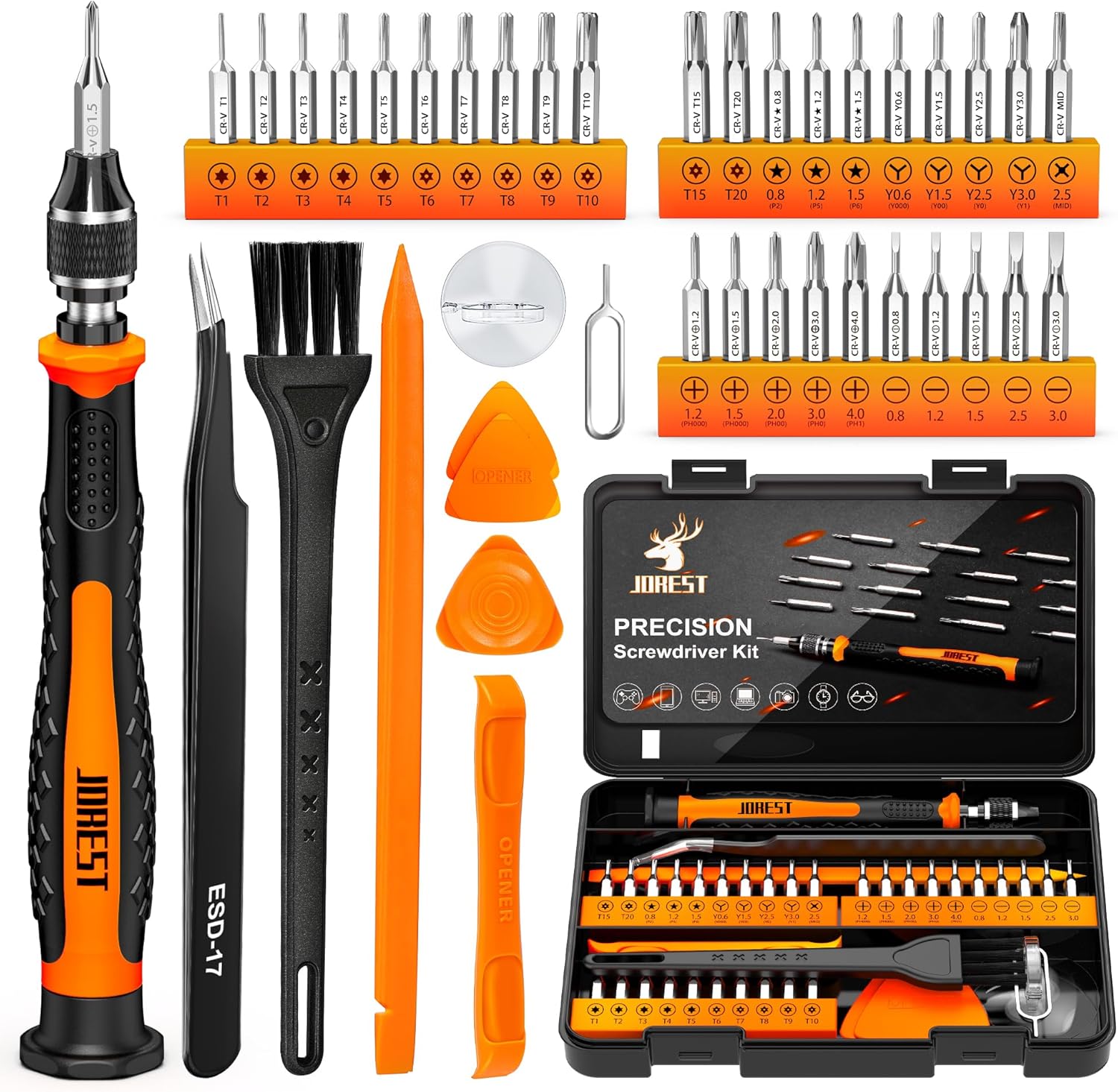 JOREST 40-teiliges Präzisionsmechanik-Schraubendreher-Set, Mini-Werkzeug-Set mit Torx T1 T2 T3 T4 T5, TR6 T7 T8 T9 T10 T15, Triwing Y00, Star P2 P5, -1,0/2,0 usw., für Switch, PS4, Laptop, Xbox, Brillen, Uhren