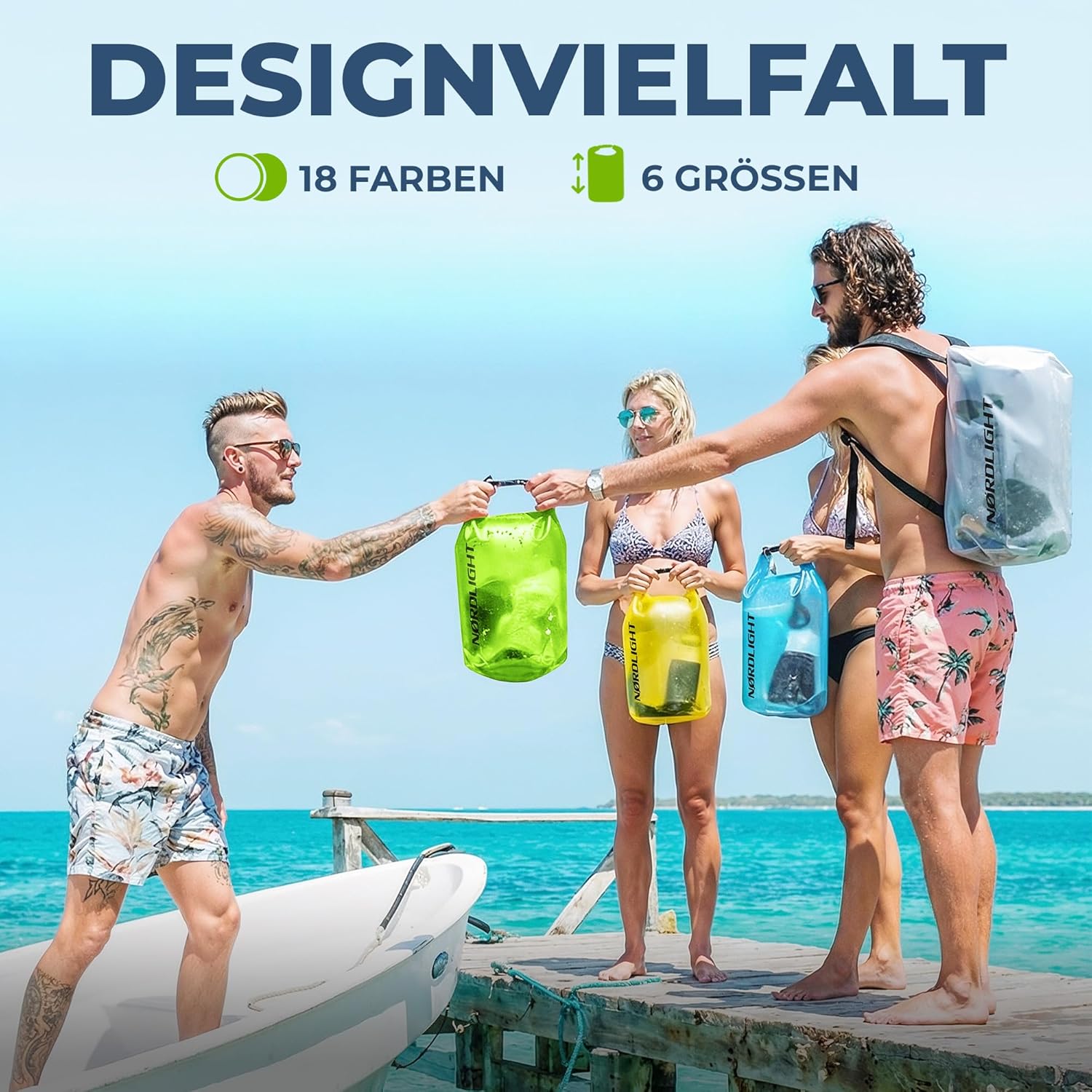 Nordlight Dry Bag wasserdichte Tasche, 2 l, 5 l, 10 l, 15 l, 20 l, 30 l, wasserdichter Trockensack + Roll-Top + Schultergurt, Schwimmen, Baden, Strand, Kanu, SUP, Tauchen, Handy – Bild 2