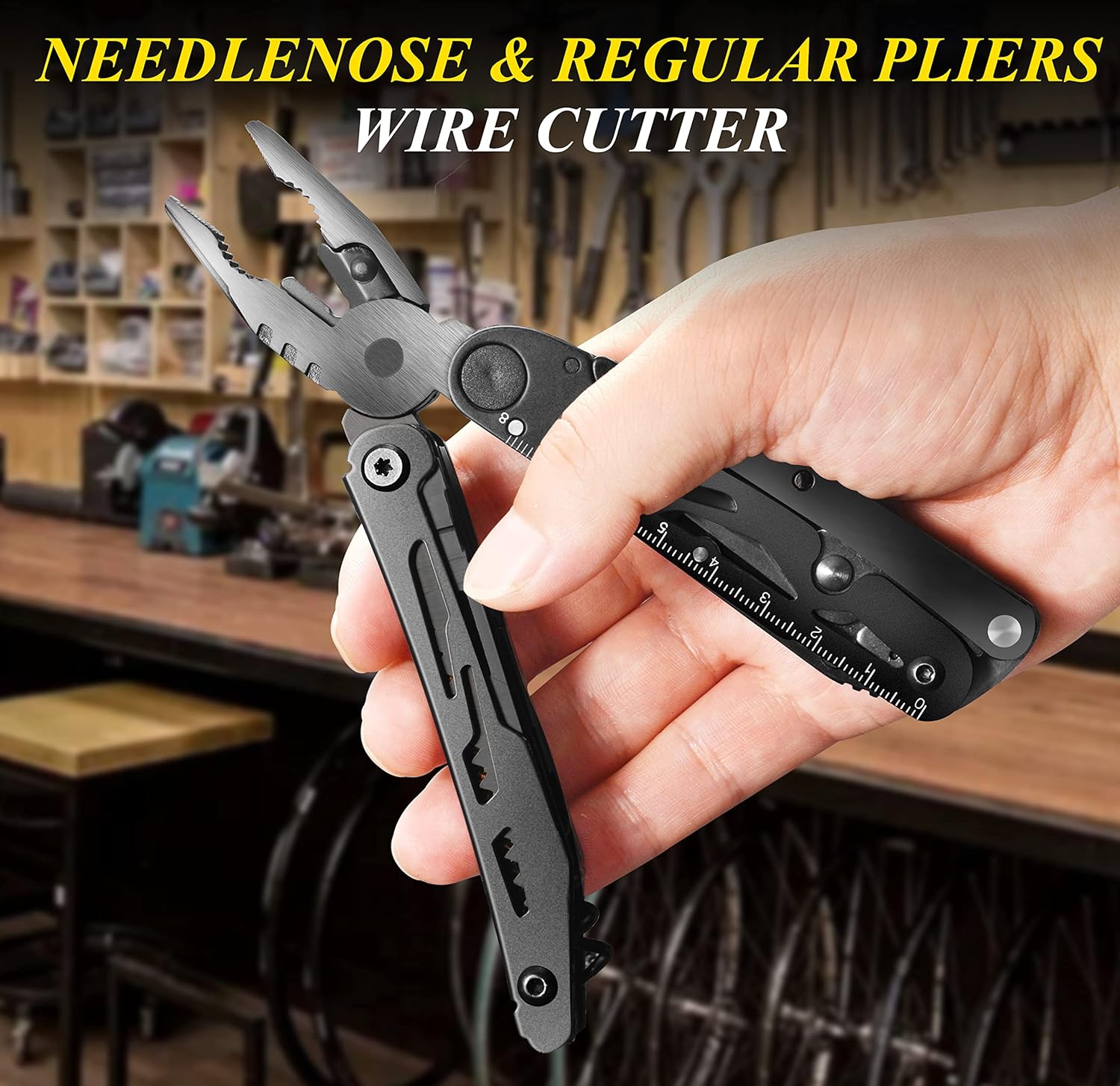 RoverTac Multitool-Taschenmesser, Werkzeuggeschenke: Multifunktionswerkzeug, Campingzubehör, 18-in-1-Multitools, Klappmesser, Zange, Schere, Säge, Korkenzieher, Flaschenöffner, 9er-Pack mit Nylonscheide – Bild 3