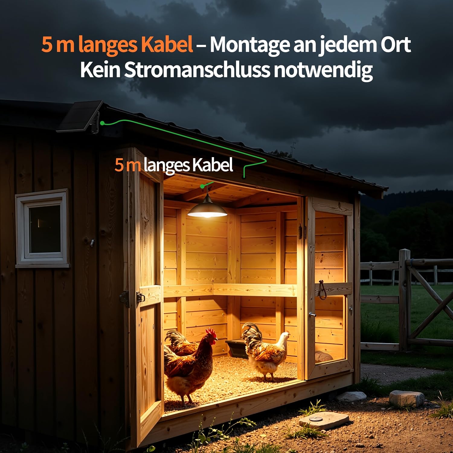INTELAMP Solarleuchten zum Aufhängen im Innenbereich, LED-Solar-Hängeleuchten mit Fernbedienung, wasserdichte Solarleuchten, Pendelleuchte für Zelte, Pavillons, Lagerhäuser, Hühnerställe mit 5 m Kabel – Bild 6