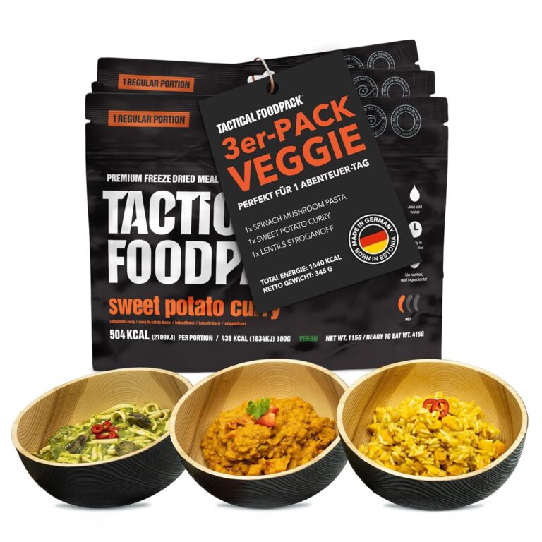 Tactical Foodpack 3er-Set – 3 vegane gefriergetrocknete Mahlzeiten für Camping, Survival, Outdoor-Lebensmittelverfolgung oder Notfallrucksack – Fertiggerichte wie selbstgemacht, verzehrfertig
