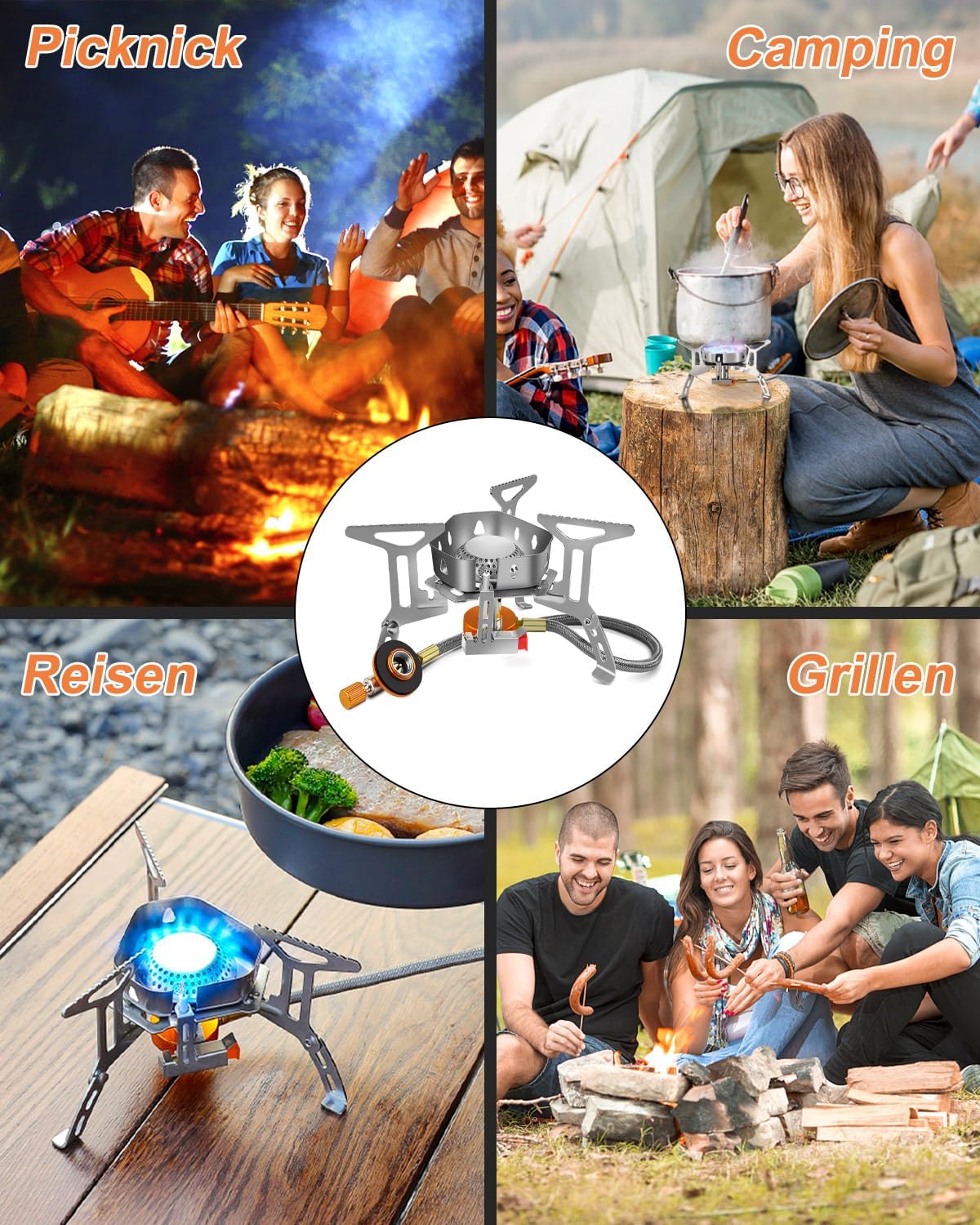 AUTOPkio Campingkocher 3500 W, winddichter Gas-Campingkocher mit Piezo-Zündung, faltbarer Gaskocher, Gasbrenner mit Adapter, Gaskocher für Picknick im Freien, Trekking, Wandern, Wandern – Bild 7