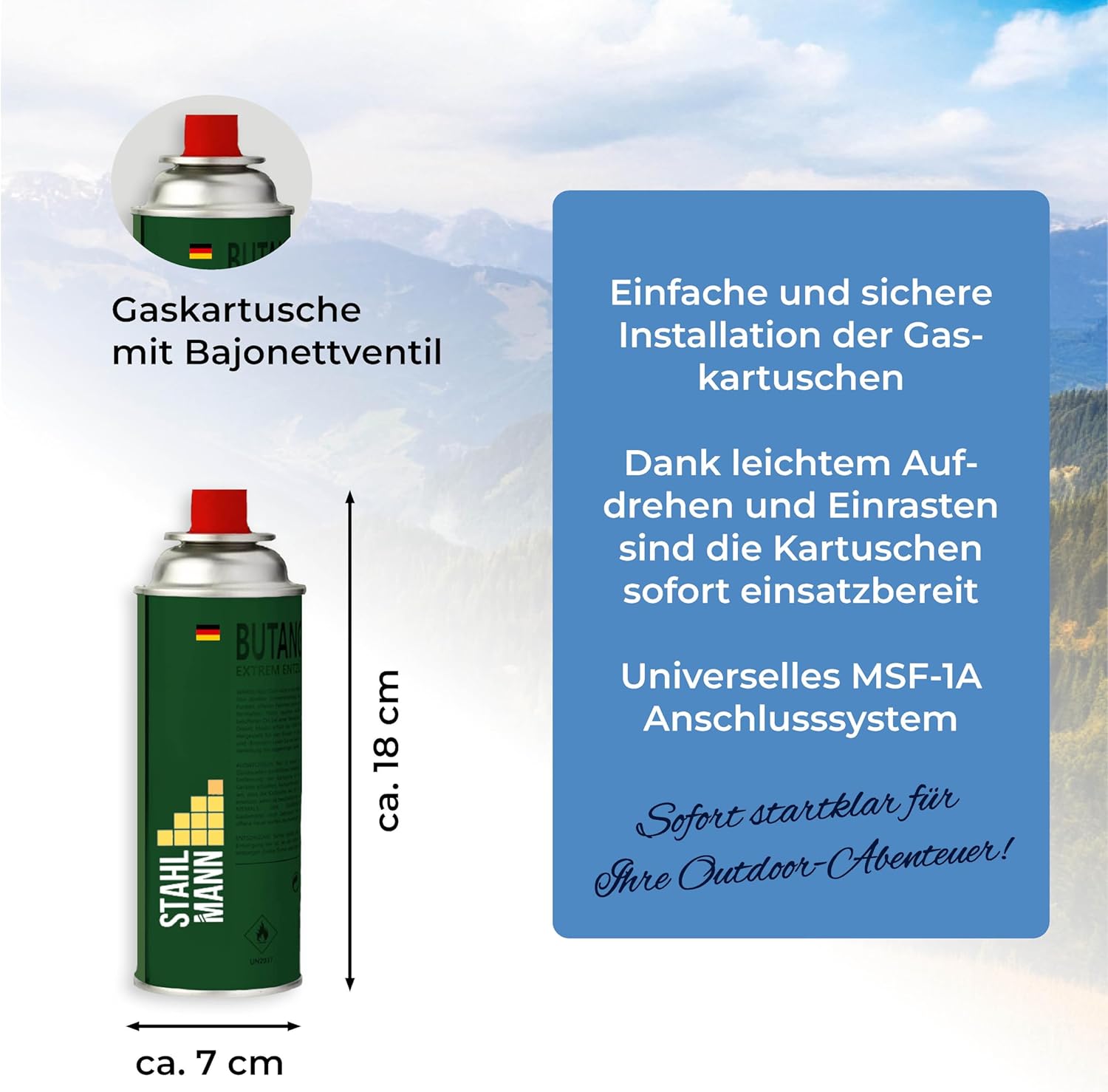 STAHLMANN® Gaskartuschen 227 g (Hergestellt in der EU) – Butan-Gaskartusche mit MSF-1a-Ventil für Campingkocher, Grill, Gaskocher, Gasheizung, Unkrautverbrennung – Gaskartuschen – Bild 5