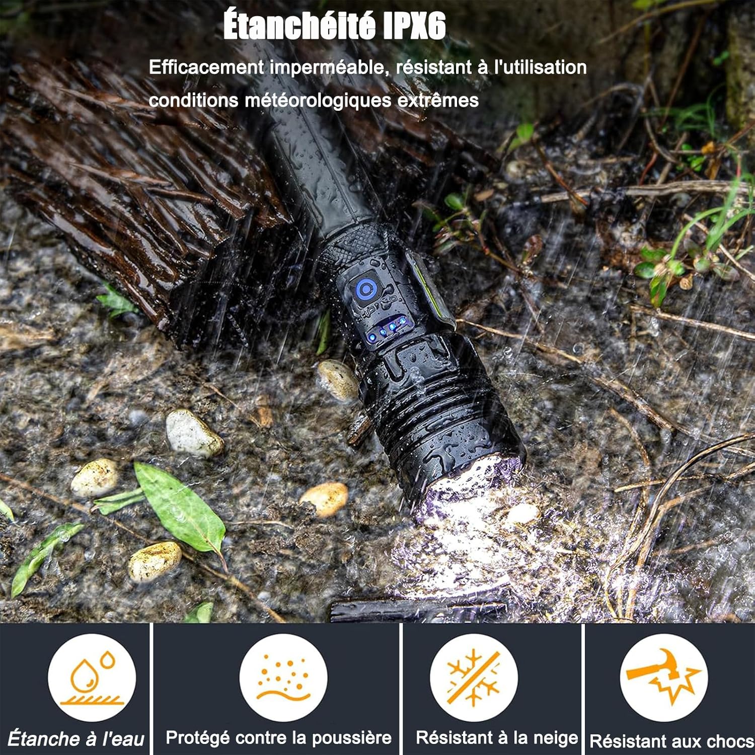 ZEUSFIRE LED-Taschenlampe, 100.0000 Lumen, extrem helle zoombare taktische Taschenlampe mit 7 Lichtmodi und langer Betriebszeit, wasserdichte Handlampe für Camping, Wandern, Angeln, Outdoor, Notfall – Bild 6