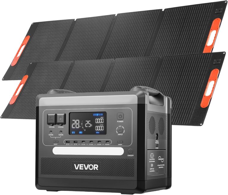 VEVOR Tragbares Kraftwerk, 2400-W-Solargenerator mit 2 faltbaren 200-W-Solarmodulen, erweiterbarer 2160-Wh-LiFePO4-Akku mit 10 Ausgängen für Notstromversorgung zu Hause, beim Camping und im Wohnmobil