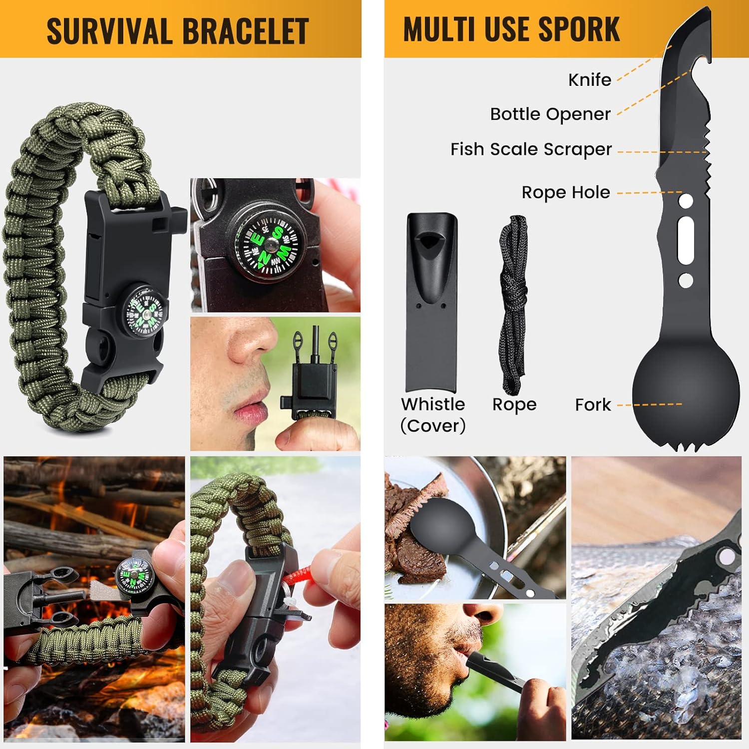 Survival-Kit, Notfall-Überlebensausrüstung mit Camping-Zubehör, Survival-Outdoor-Ausrüstung mit Fackel-Feuerstein für Camping, Abenteuer, Wandern, personalisierte Geschenke für Vater, Männer, Papa – Bild 5