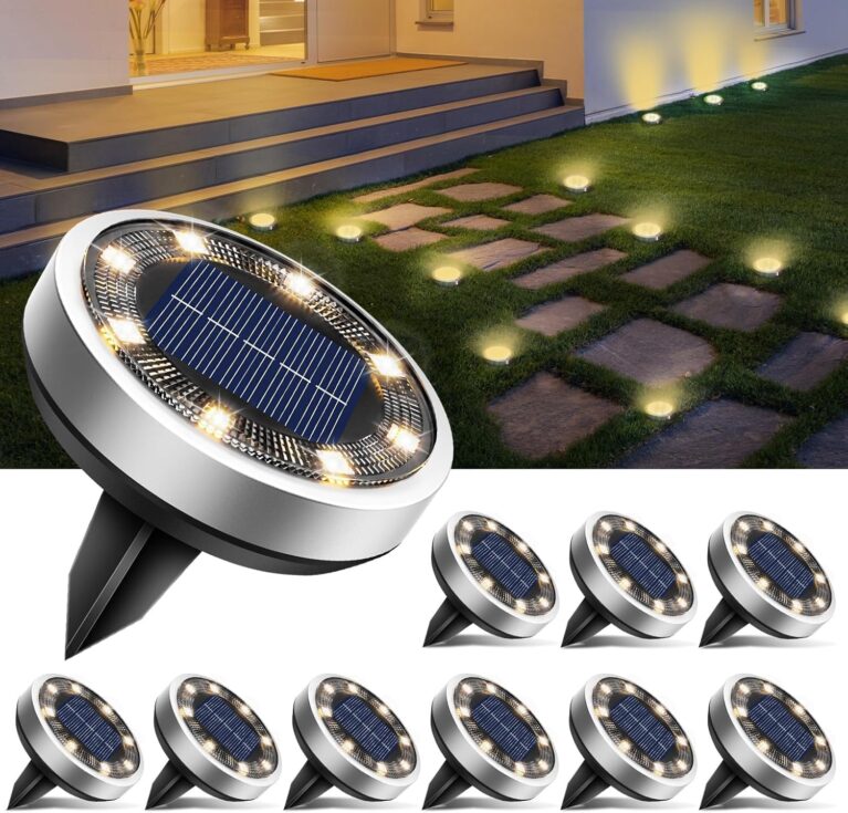 btfarm 10 Stück Solar-Bodenleuchten für den Außenbereich, 8 LED-Gartenbeleuchtung, Solar-wasserdichte Boden-Solarleuchten, Solarleuchten für Außenbereich, Garten, Rasen, Auffahrt, Gehweg, Terrasse, Warmweiß