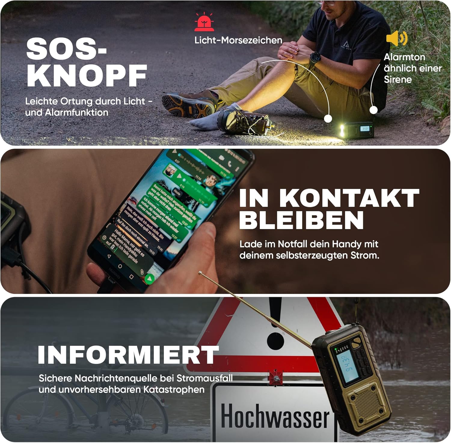 Kurbelradio, Notfallradio mit Kurbel & 5.000 mAh Akku (Armeegrün) | AM/FM/SW USB-batteriebetriebene Notfallausrüstung für Stromausfälle, integrierte Taschenlampe, Handy-Ladegerät – Bild 6