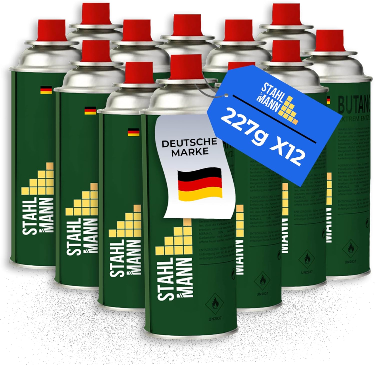STAHLMANN® Gaskartuschen 227 g (Hergestellt in der EU) – Butan-Gaskartusche mit MSF-1a-Ventil für Campingkocher, Grill, Gaskocher, Gasheizung, Unkrautverbrennung – Gaskartuschen