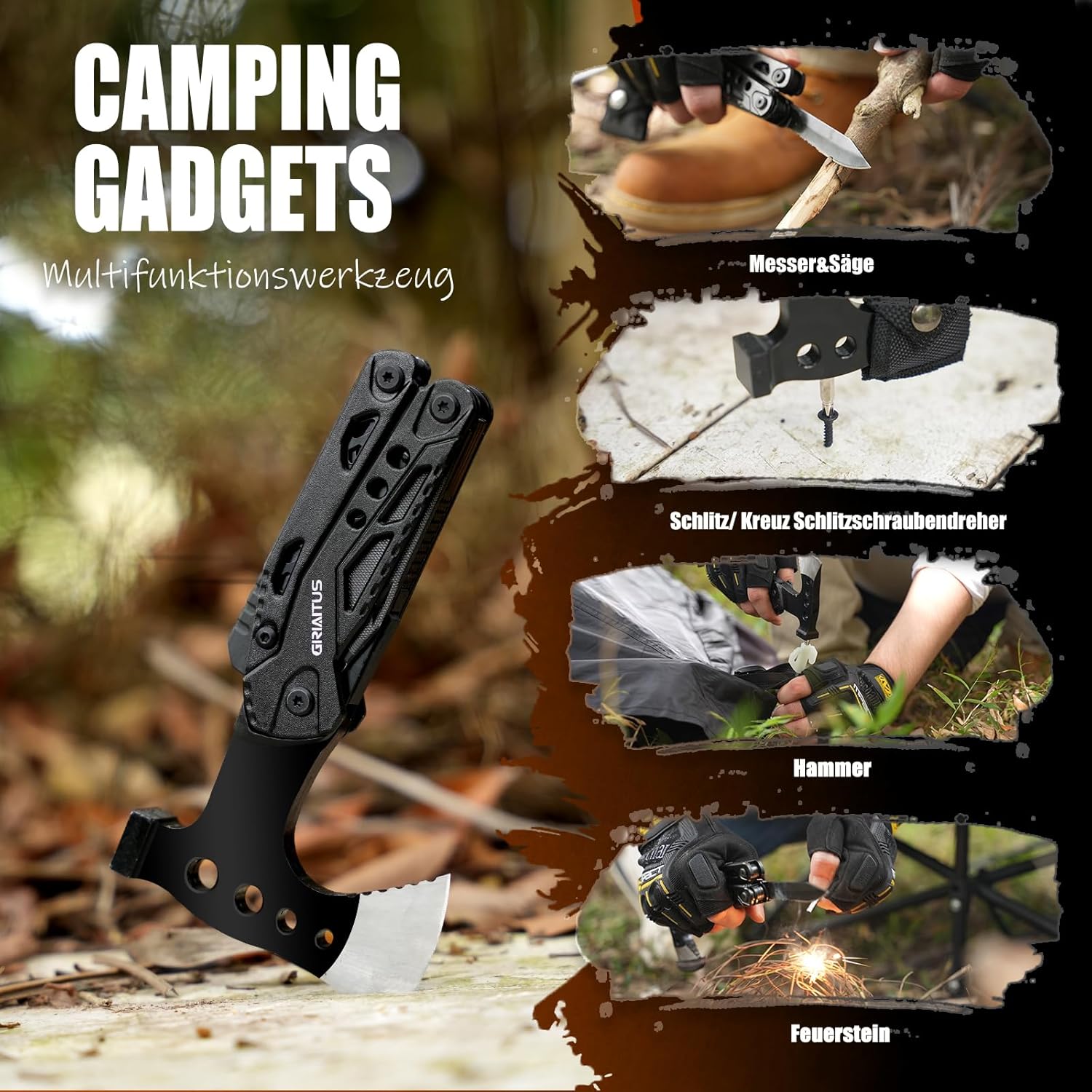 Geschenke für Männer, 16-in-1-Multitool, Camping-Zubehör, Geschenk, Vatertag, Männergeschenke, Überlebens-Gadgets mit Axt, Hammer, Zange, Säge, Schraubendreher, Flaschenöffner, Pfeife – Bild 5
