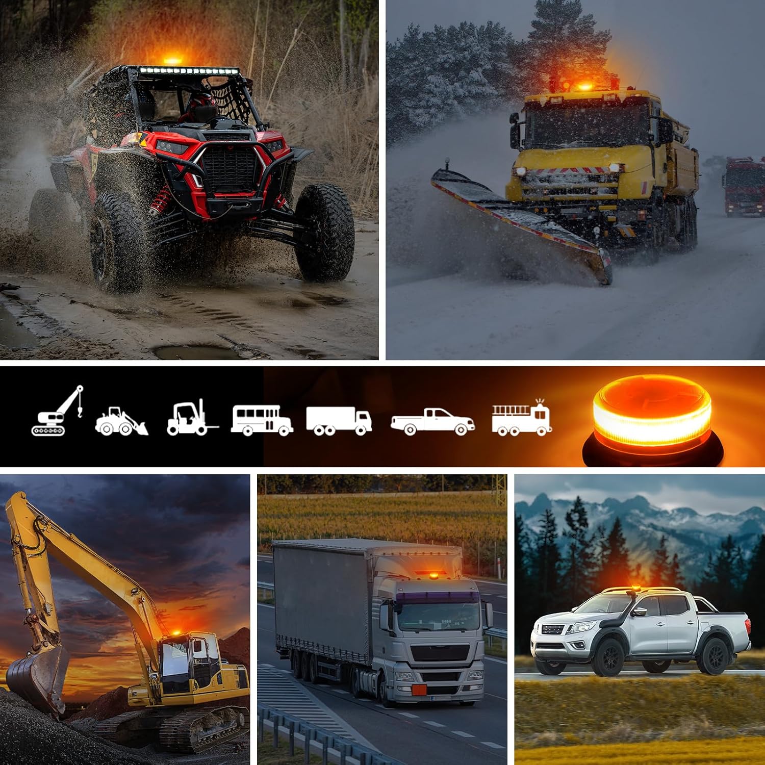 Dinfu Rundumleuchte, Akku mit Fernbedienung, 12 V, gelber Warnlichtmagnet, 9 Modi, Warnlicht mit Autoladekabel und USB-Kabel für Auto, LKW, Traktor, SUV, J-eep – Bild 8