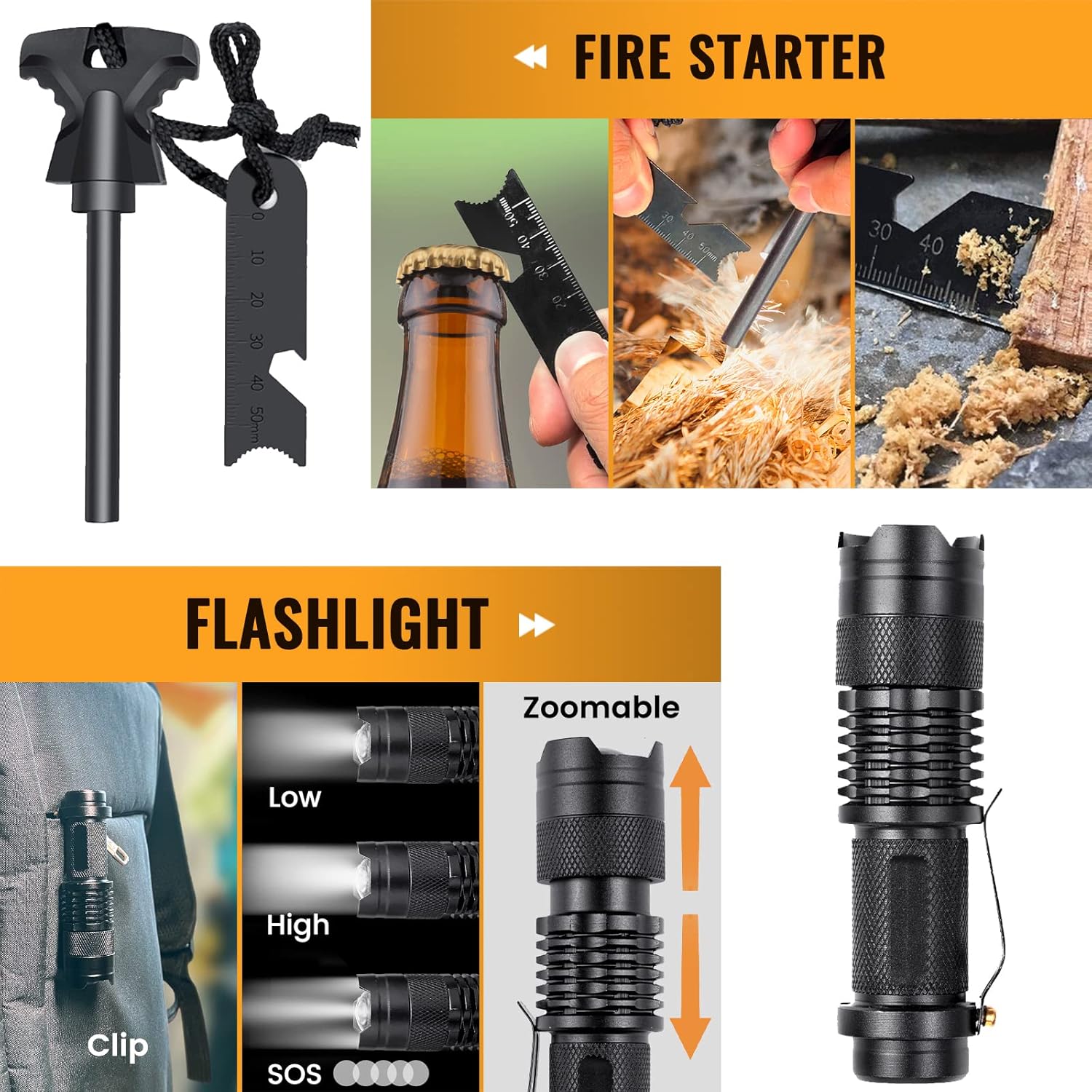 Survival-Kit, Notfall-Überlebensausrüstung mit Camping-Zubehör, Survival-Outdoor-Ausrüstung mit Fackel-Feuerstein für Camping, Abenteuer, Wandern, personalisierte Geschenke für Vater, Männer, Papa – Bild 4