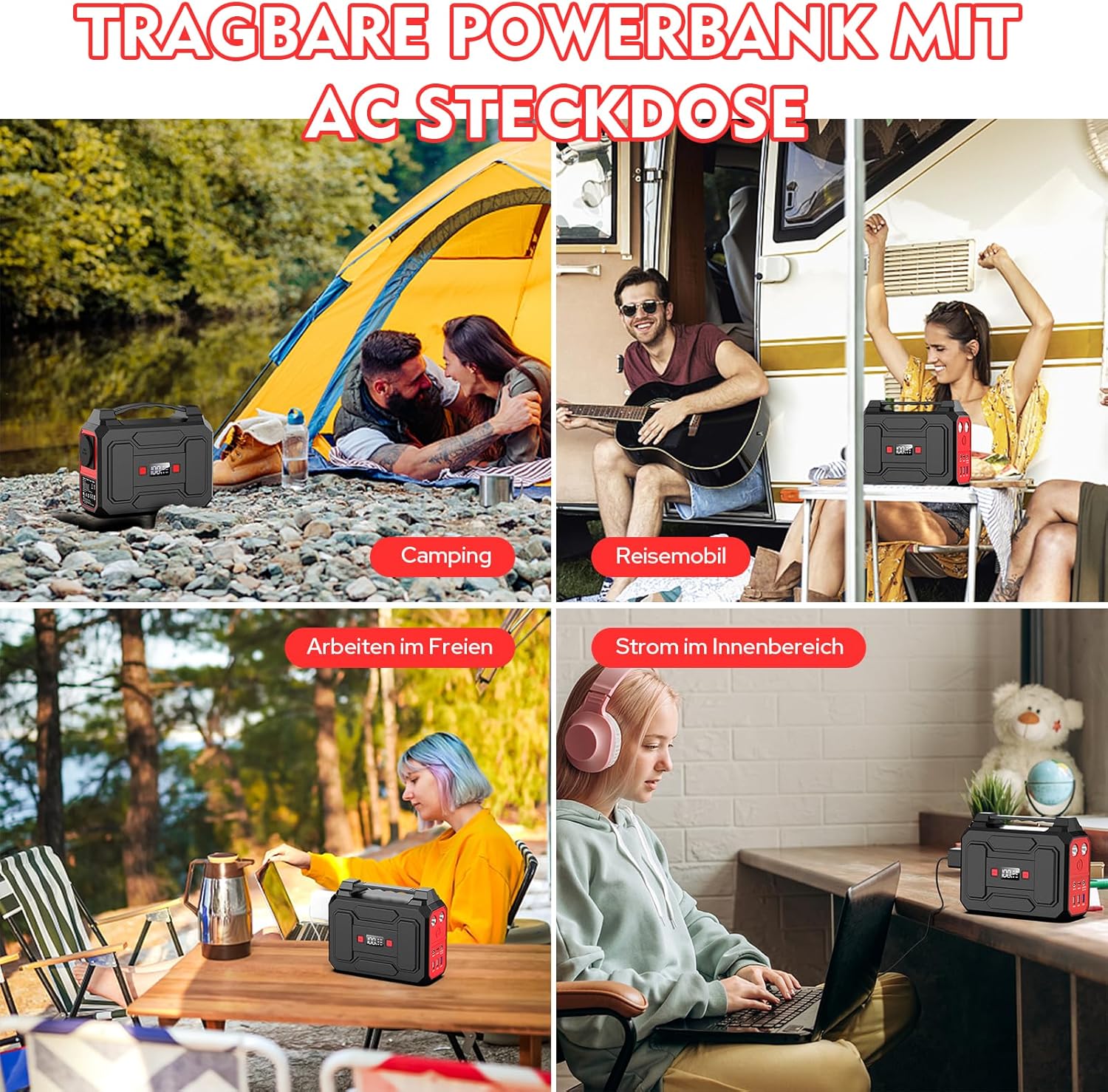 Powkey Tragbare Power Station 99 Wh/27000 mAh Tragbare Power Station 100 W Solargenerator mit 230 V AC Ausgang/QC 3.0 18 W USB/Typ C für Camping Wohnmobile Powerbank mit Steckdose – Bild 6
