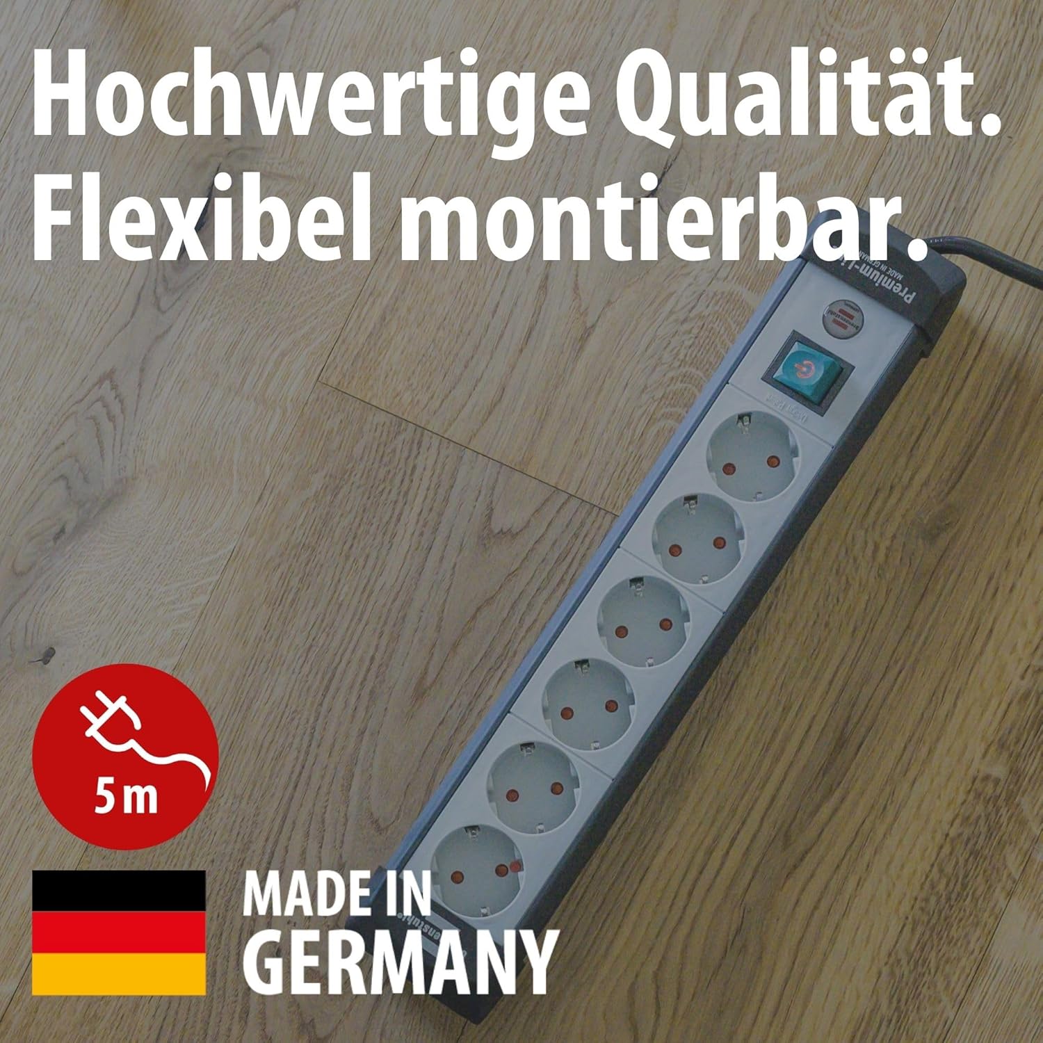 Brennenstuhl Premium-Line, 6-fach Steckdosenleiste (Steckdosenleiste mit Schalter und 5m Kabel - 45° Anordnung der Steckdosen) Farbe: hellgrau / schwarz – Bild 2