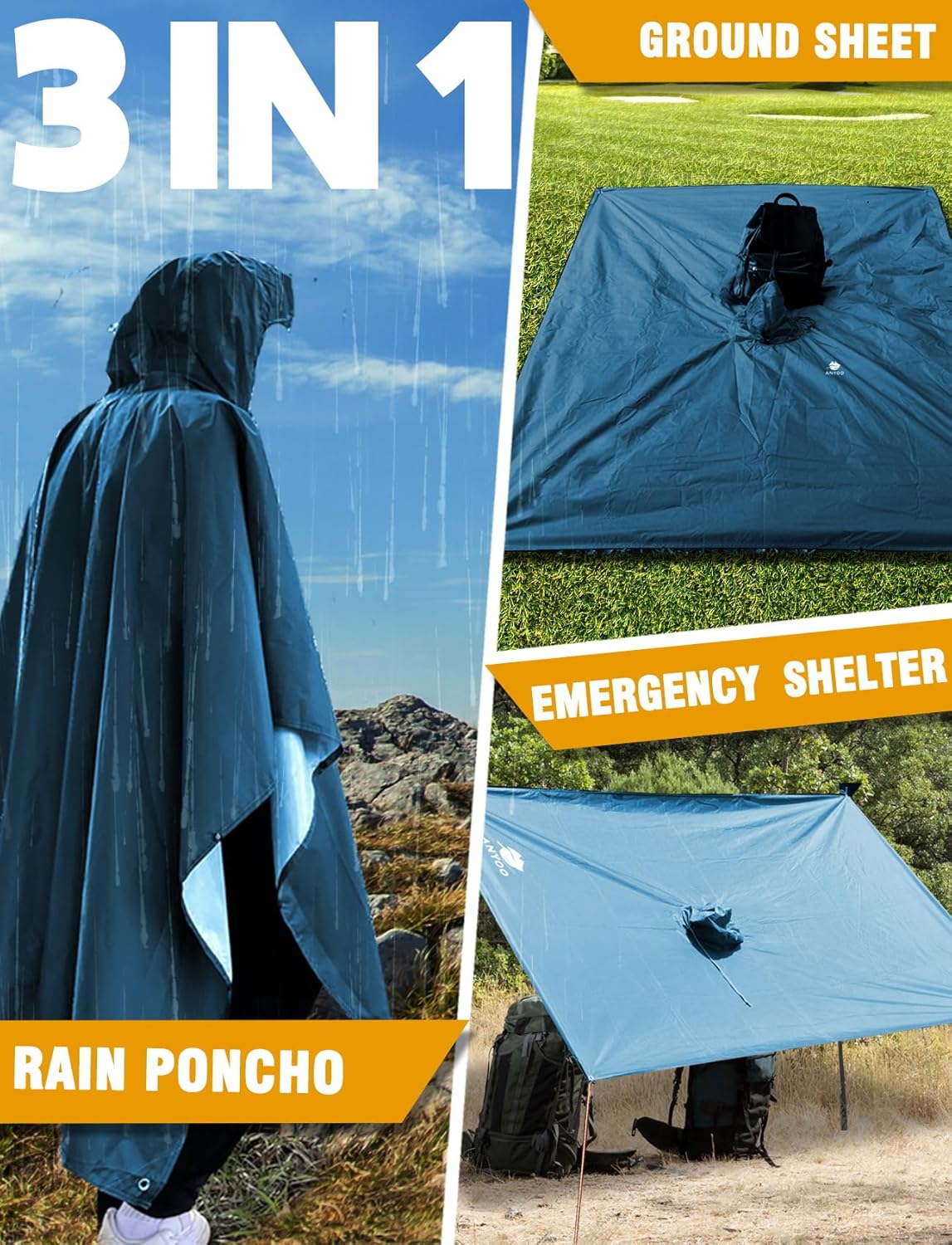 ANYOO Leichte, wasserdichte Regenjacke, wiederverwendbar, Ripstop, atmungsaktiv, Mehrzweck-Regenmantel mit Kapuze, faltbare Schutzdecke, Schutzplane, ideal für draußen, Camping, Wandern, Angeln – Bild 6
