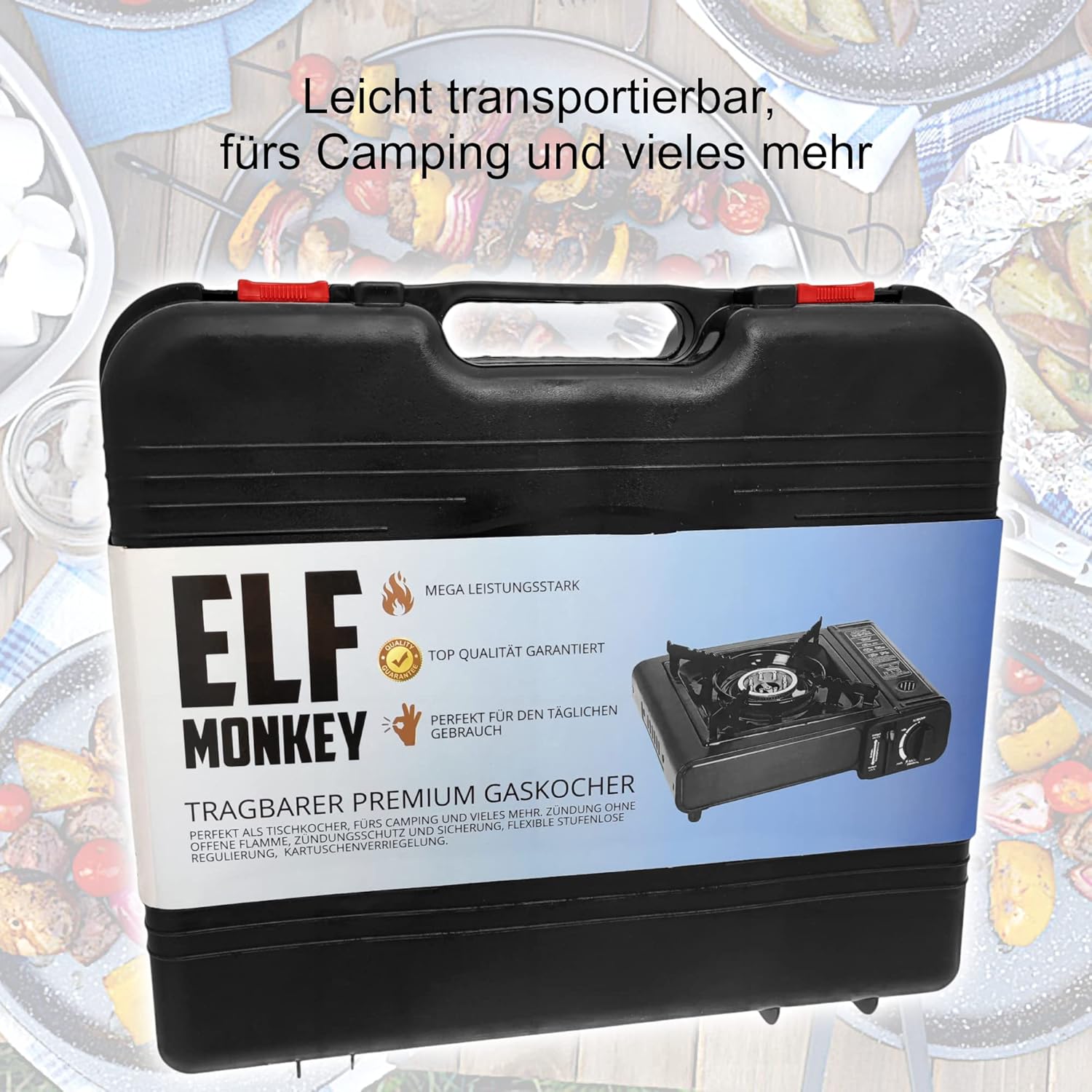 Elfmonkey Campingkocher | Gasherd mit Gaskartuschen | Gaskocher mit Tragetasche: Mit 8 Gaskartuschen – Bild 4