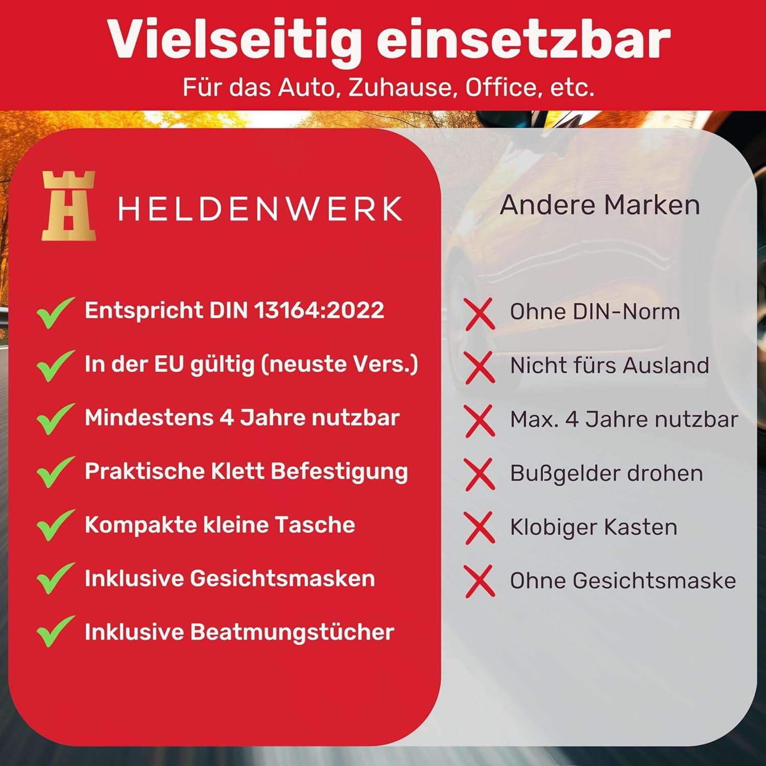 KFZ-Verbandstasche nach aktueller Norm 2026 inkl. Lüftungstücher – KFZ-Verbandkasten europaweit einsetzbar – Verbandskasten DIN 13164:2022 (StVO konform) – Bild 5