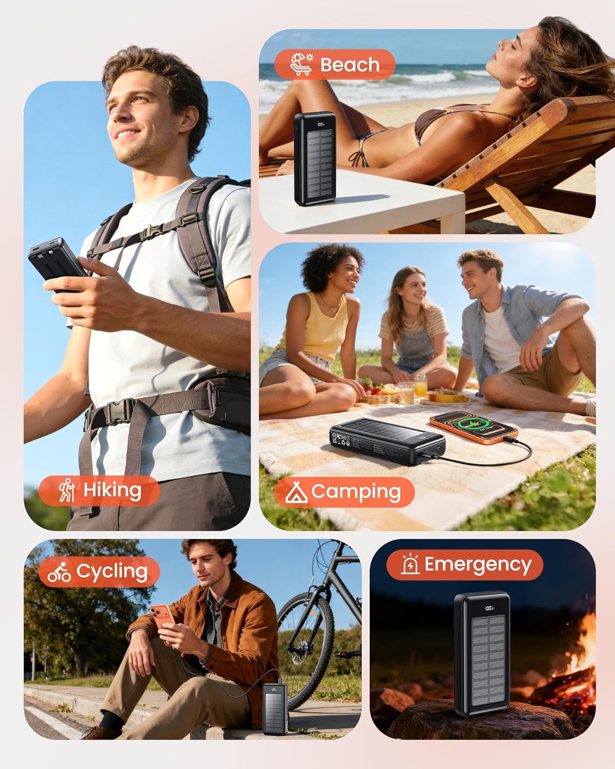 27000-mAh-Solar-Powerbank, Powerbank mit 2 Kabeln, 22,5-W-Schnelllade-Powerbank, tragbares Ladegerät, geeignet für Smartphones – Bild 8