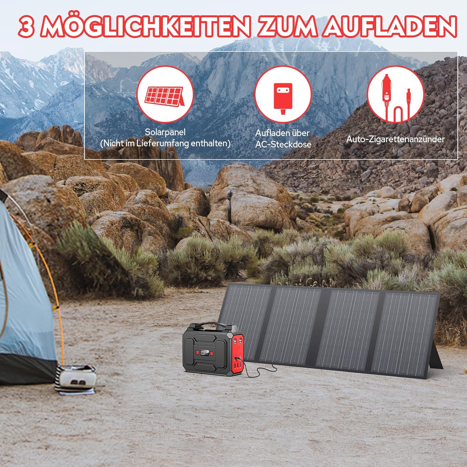 Powkey Tragbare Power Station 99 Wh/27000 mAh Tragbare Power Station 100 W Solargenerator mit 230 V AC Ausgang/QC 3.0 18 W USB/Typ C für Camping Wohnmobile Powerbank mit Steckdose – Bild 5