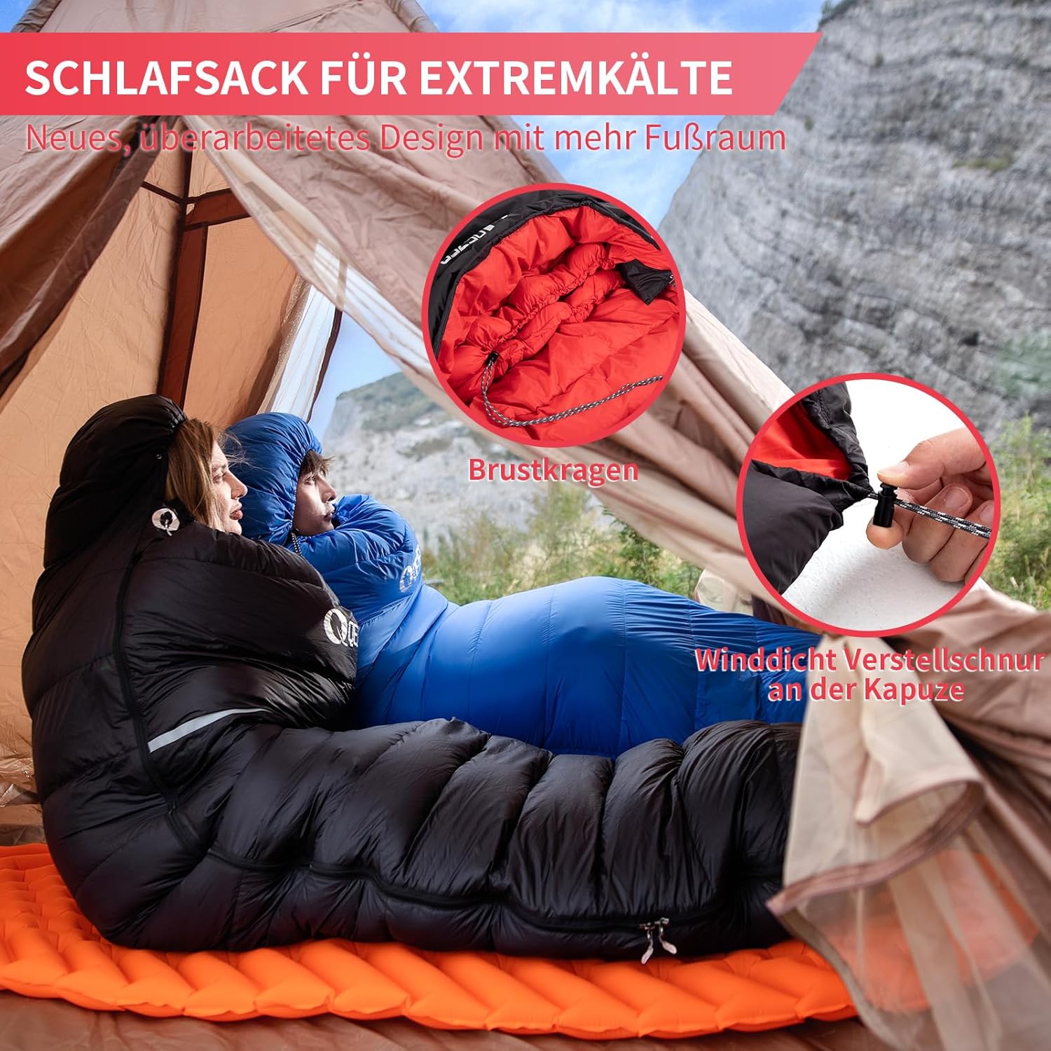 Daunenschlafsack, 4-Jahreszeiten-Schlafsack, Winterschlafsack -3°C bis -20°C Geeignet für Camping, Wandern und Outdoor-Camping für Erwachsene und Kinder – Bild 6