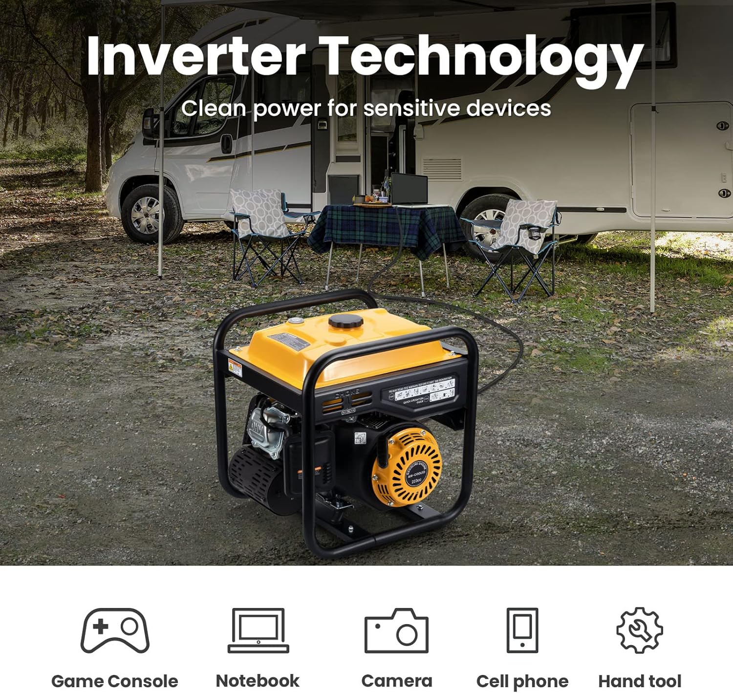 maXpeedingrods 3500W Inverter Stromerzeuger Benzin mit Zwei 230V Steckdosen, Offener Inverter Generator als Notstromaggregat Hausversorgung für Garage, Werkstatt, Baustelle – Bild 3