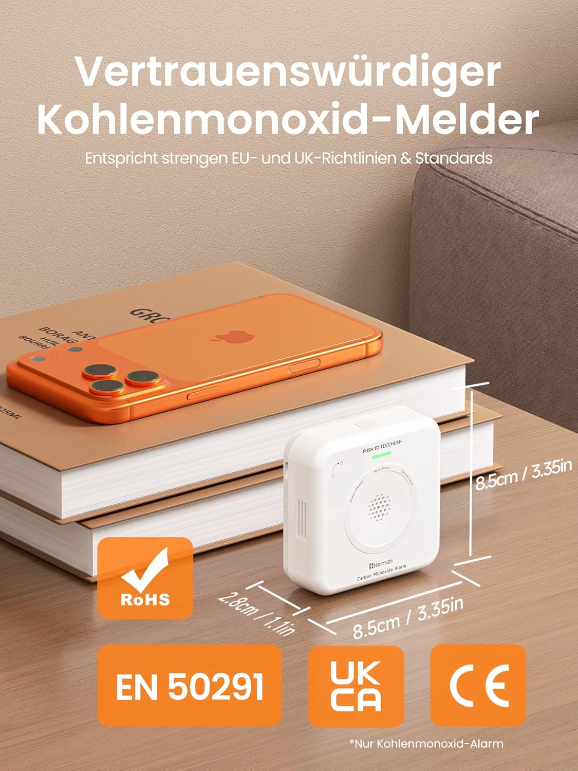 Heiman Smart Kohlenmonoxid-Detektor, Materie über Gewinde (Hub erforderlich) – CO-Detektor für SmartThings & Home Assistant, EN 50291, austauschbare Batterie, 10 Jahre Sensor, 85 dB, HS-725ES-M – Bild 3