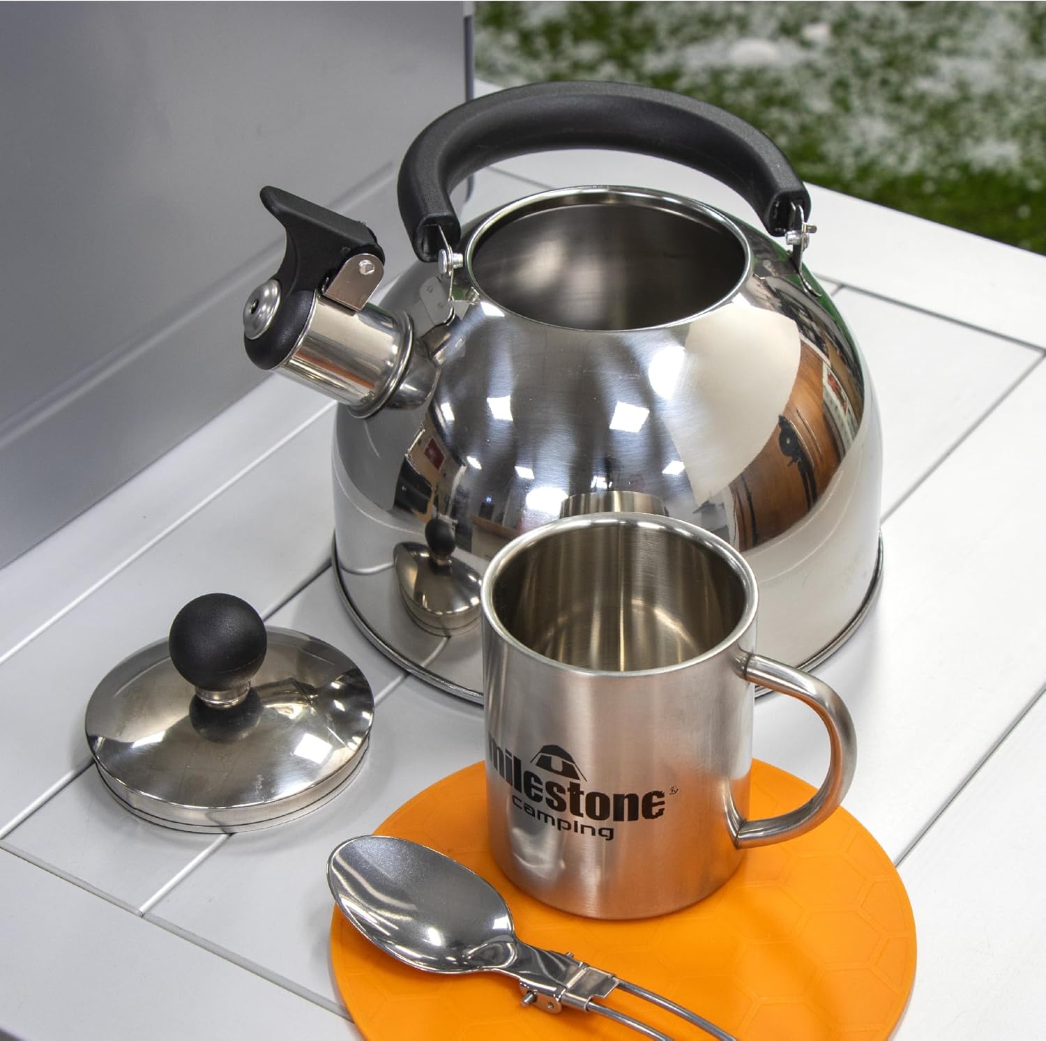 Milestone Camping Pfeifkessel Teekanne Kaffeekanne Indoor Outdoor Camping Wandern Picknick – Bild 7