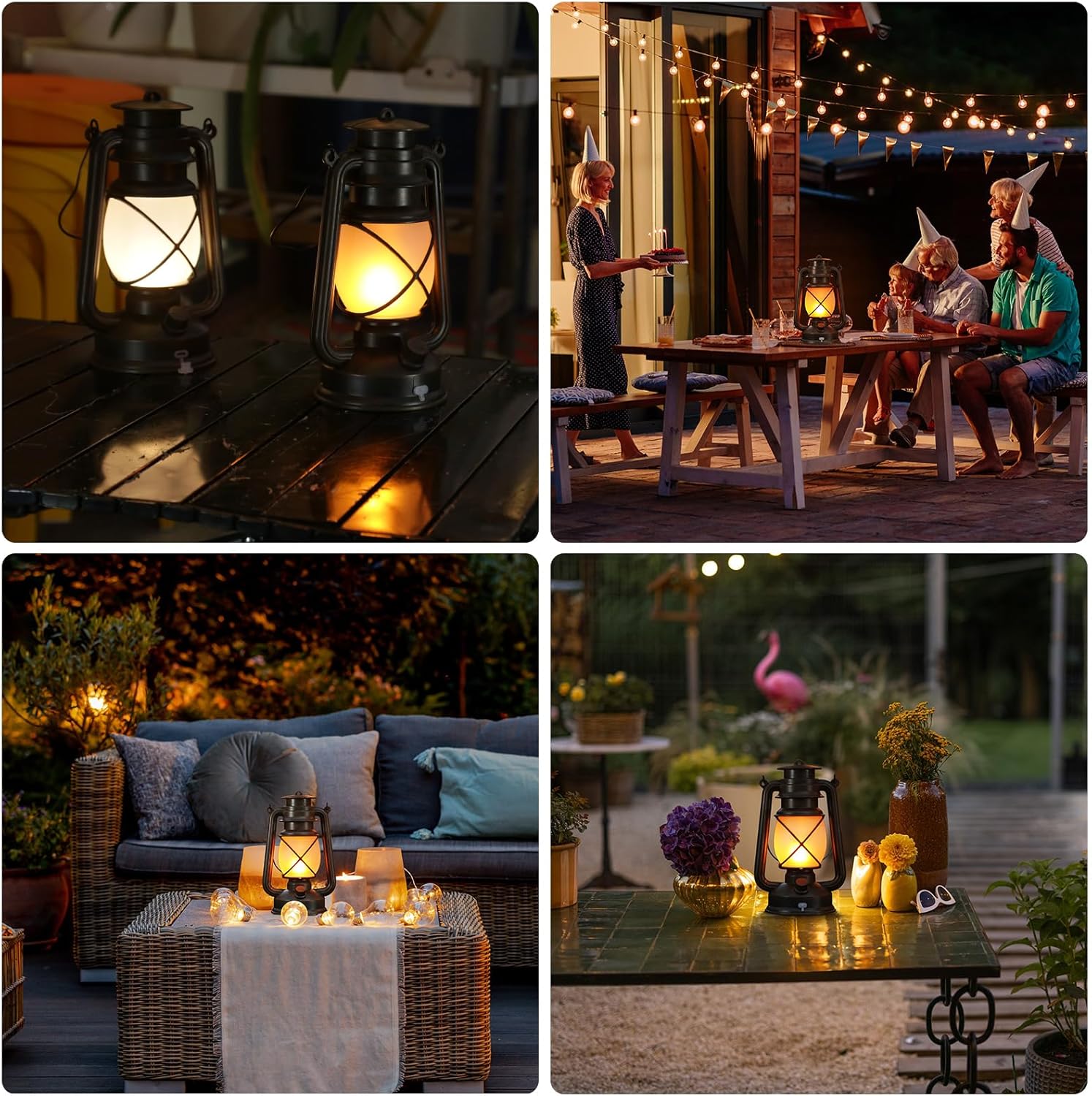 Shinmax LED-Laternen für den Außenbereich, 2er-Set, wiederaufladbare Retro-Gartenlaternen mit Flammeneffekt, USB-C, Fernbedienung, 4 Lichtmodi, IP65, zum Aufhängen und Aufstellen für Garten, Balkon, Terrasse – Bild 6