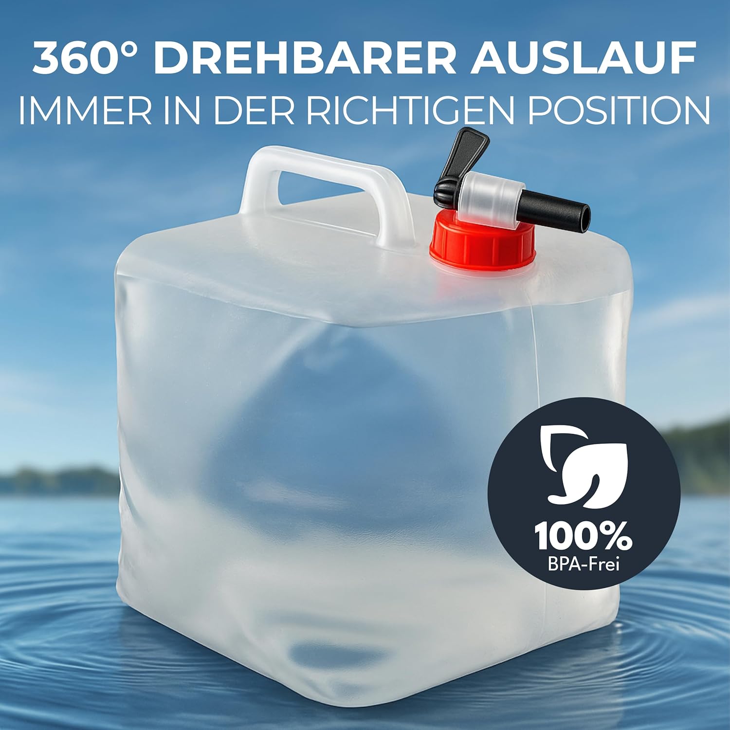 4 Stück faltbare 10 L Wasserkanister mit praktischem Ausgießhahn, Tragegriff und Schraubdeckel, 100 % auslaufsicher, für Camping, Outdoor etc. – Bild 6
