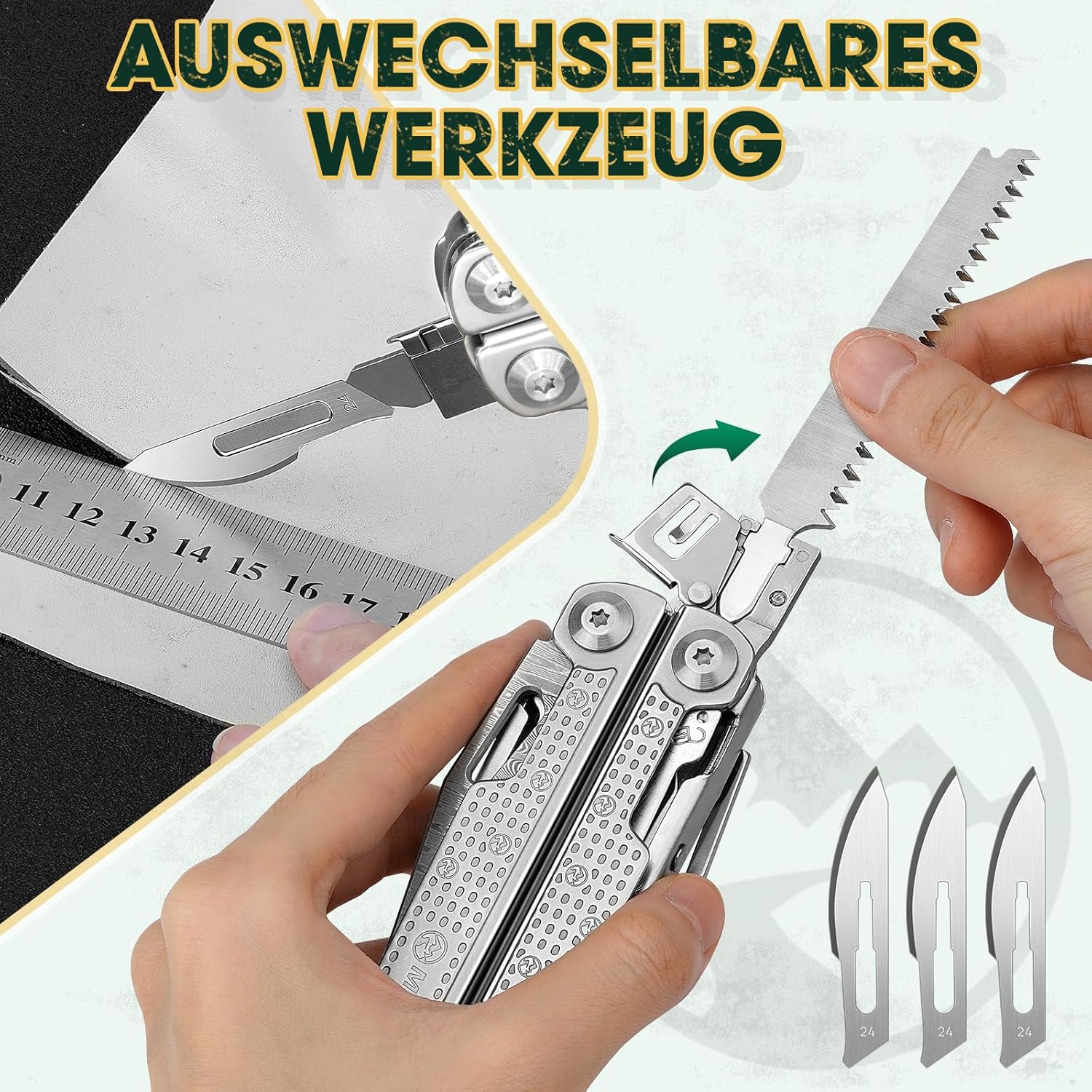 Multper Multitool-Werkzeug, Geschenke für Männer, verbessertes Multitool aus Edelstahl, faltbar mit Damastmesser, Drahtschneider und Schraubendreher-Set, Multifunktionszange für Outdoor und Camping – Bild 4