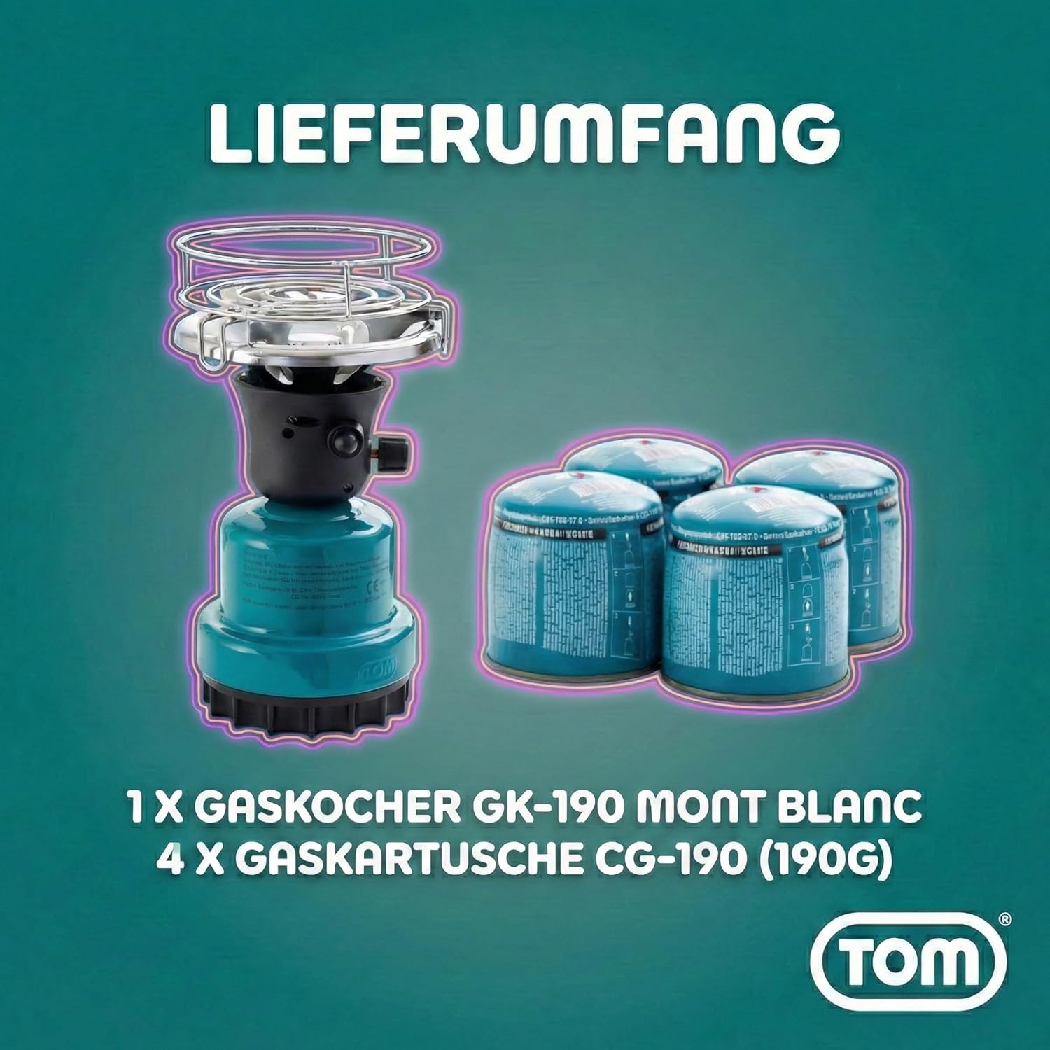 TOM Adventure Gas-Campingkocher-Set mit 4 x Butan-Gaskartusche – 1 Flamme – Piezo-Zündung – Kartuschenkocher für Camping, Festivals & Outdoor-Aktivitäten oder als Kohleanzünder – Bild 9