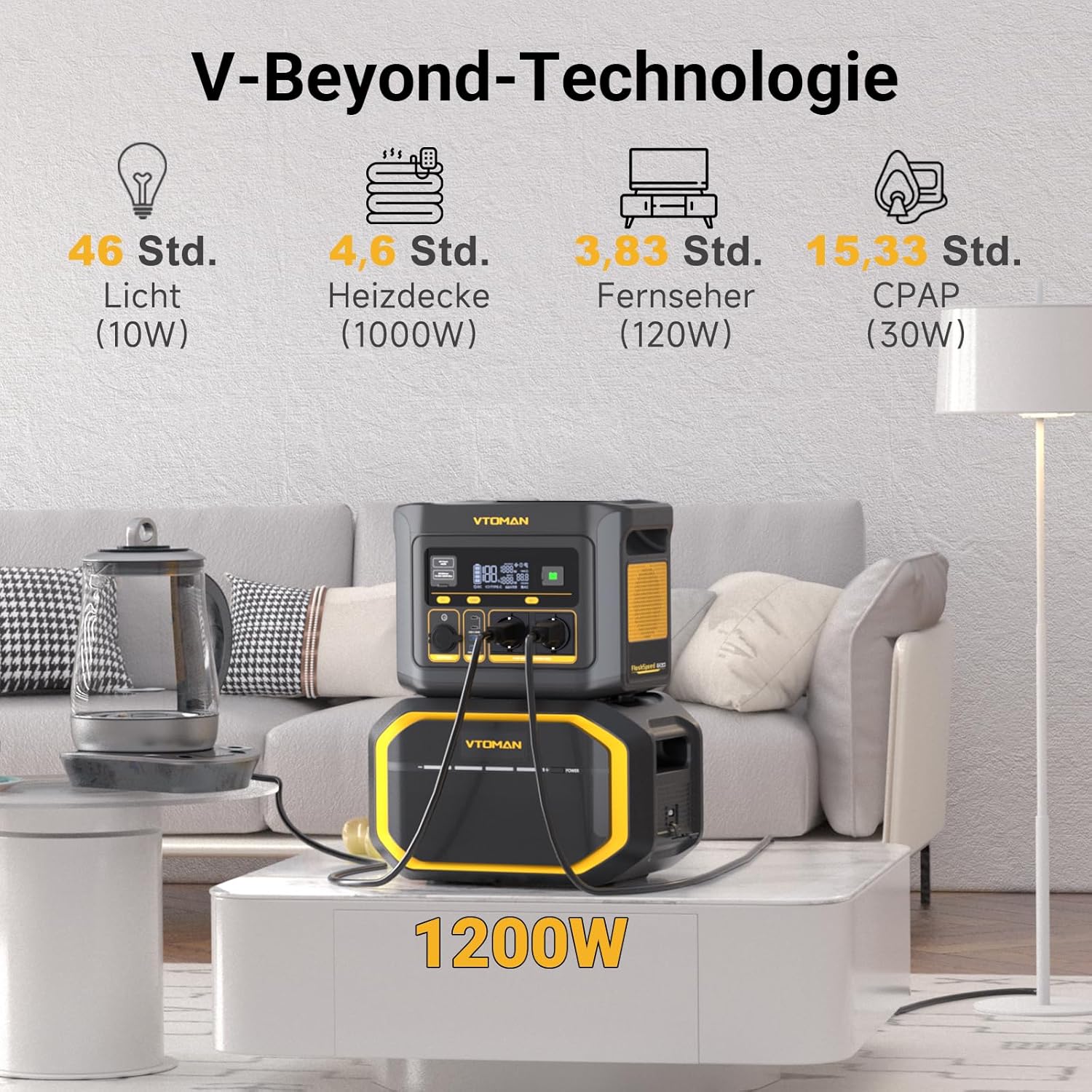VTOMAN FlashSpeed 600 Tragbares Kraftwerk 600 W (Spitze 1200 W) – 499 Wh Solargenerator LiFePO4-Stromgenerator, mobiler Stromspeicher, 100 W USB-C, 60 Min. Schnellladung 0–80 % für Camping, Angeln, Wohnmobil – Bild 5