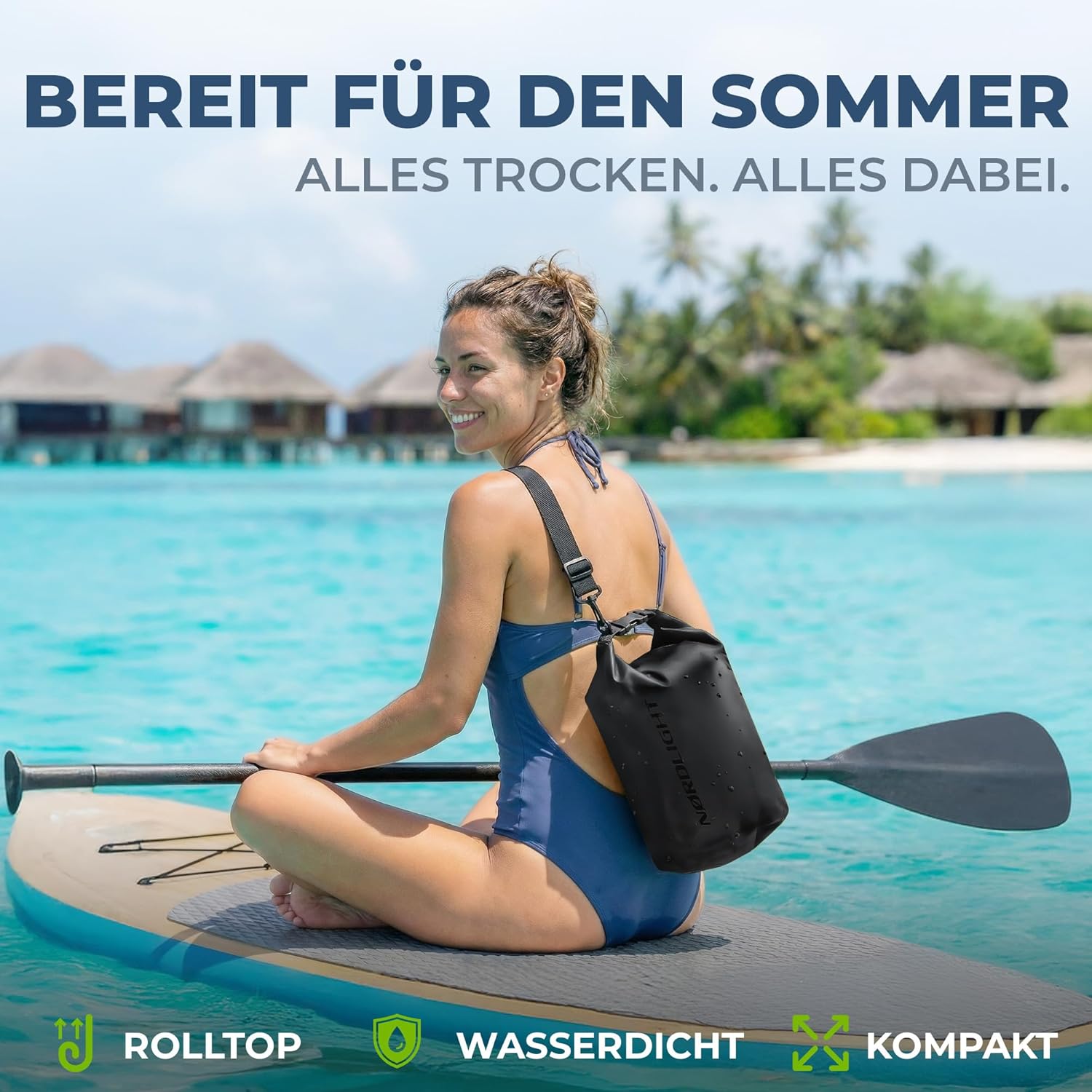 Nordlight Dry Bag wasserdichte Tasche, 2 l, 5 l, 10 l, 15 l, 20 l, 30 l, wasserdichter Trockensack + Roll-Top + Schultergurt, Schwimmen, Baden, Strand, Kanu, SUP, Tauchen, Handy – Bild 4