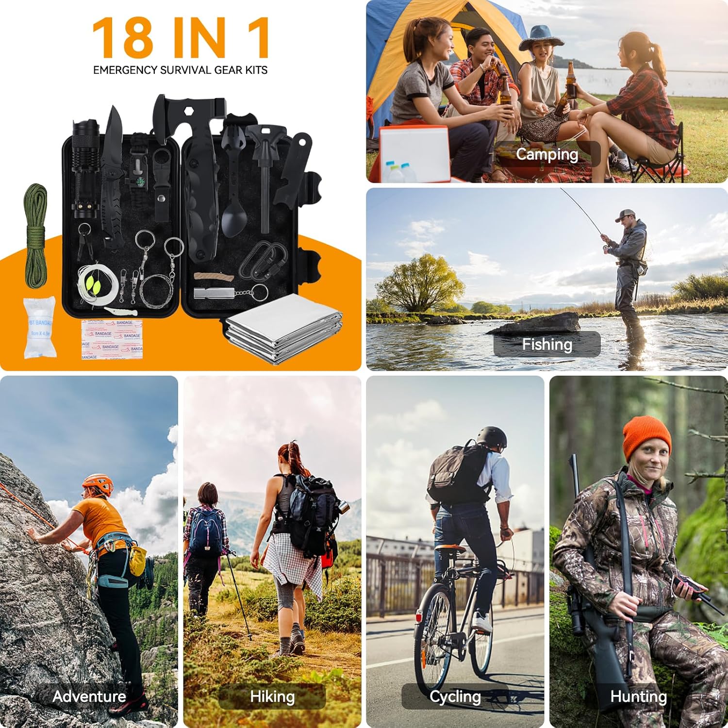 Survival Kit 18 in 1, Professionelles Notfallset Outdoor Home, Premium Set Messer Outdoor-Ausrüstung, Survival-Ausrüstung für Camping, Bushcraft, Wandern, Jagd, Abenteuer, Männer, Väter – Bild 9