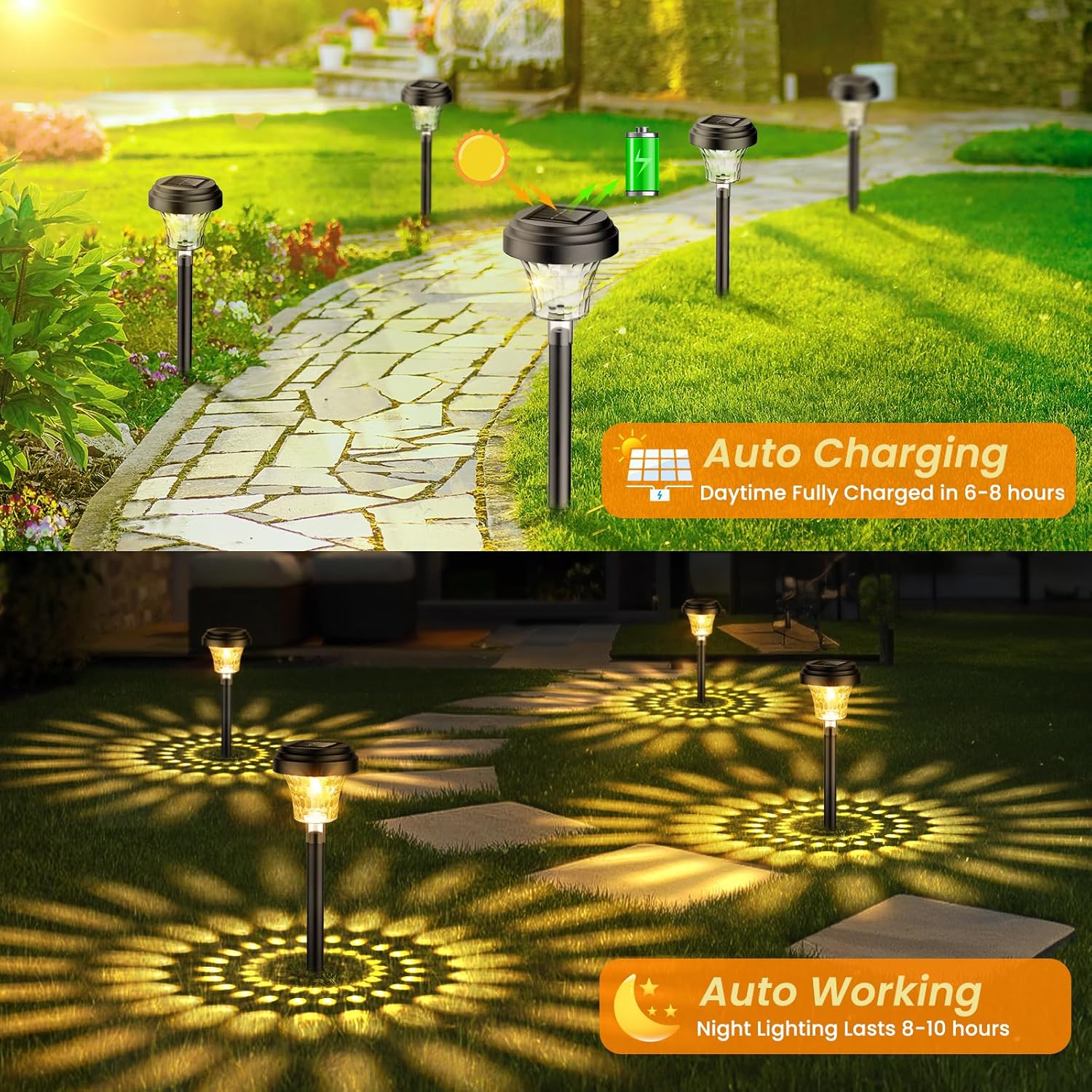Solarleuchten für den Garten im Freien, 8 Stück, Solarleuchten für den Garten mit warmem Licht und 7 RGB-Farbwechsel, IP65 wasserdicht, automatisches Ein-/Ausschalten, LED-Gartenleuchten, Solar-Wegeleuchten für die Gartendekoration im Freien – Bild 4