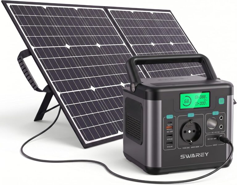 Tragbares Kraftwerk 222 Wh mit 100 W Solarpanel, 300 W (600 W Peak) AC-Ausgang, 65 W USB-C-Anschluss, Solargenerator für Camping, Reisen, Wohnmobil, Notfall