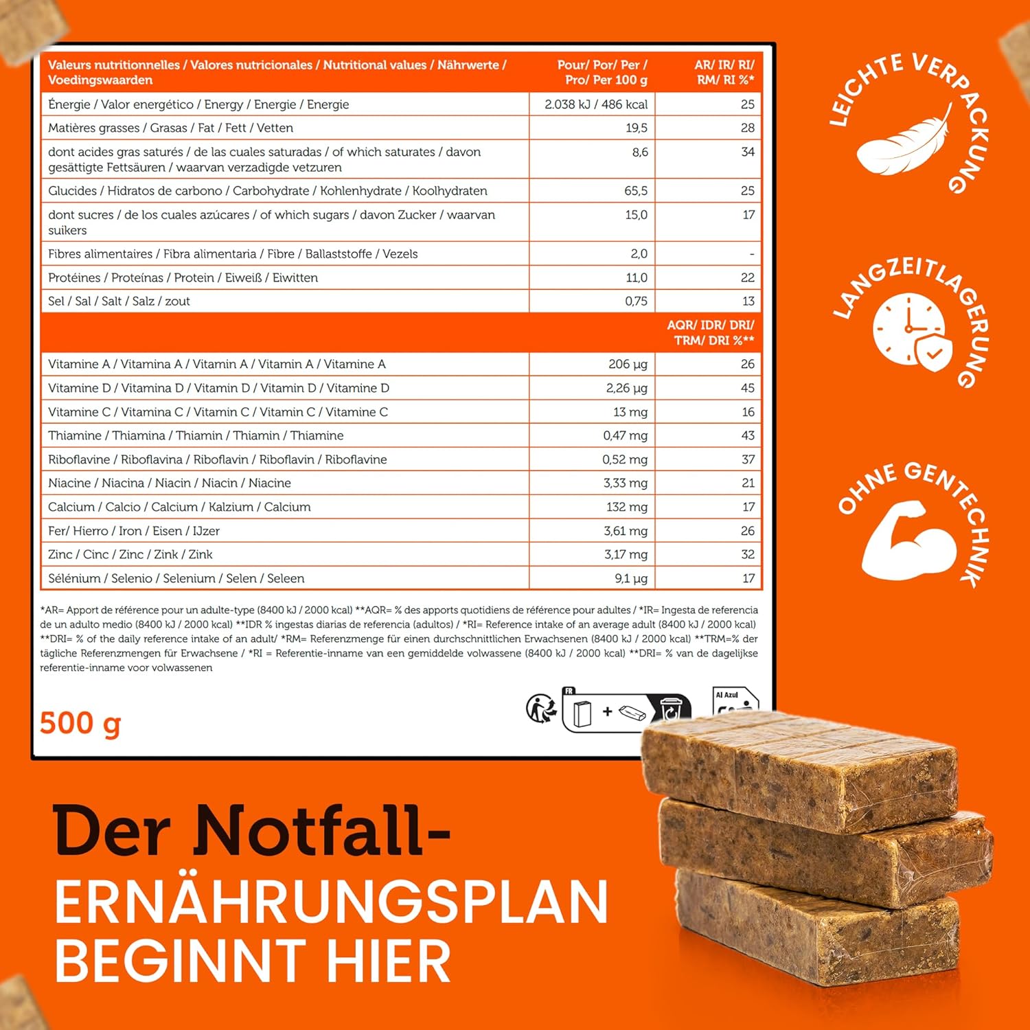 MRE-9 Notfallration, 24 Tage Notfallnahrung, 20 Jahre Haltbarkeit, 24 x 500 g Notfallnahrung, 2400 kcal pro Tag, zusätzliche Vitamine – Bild 2