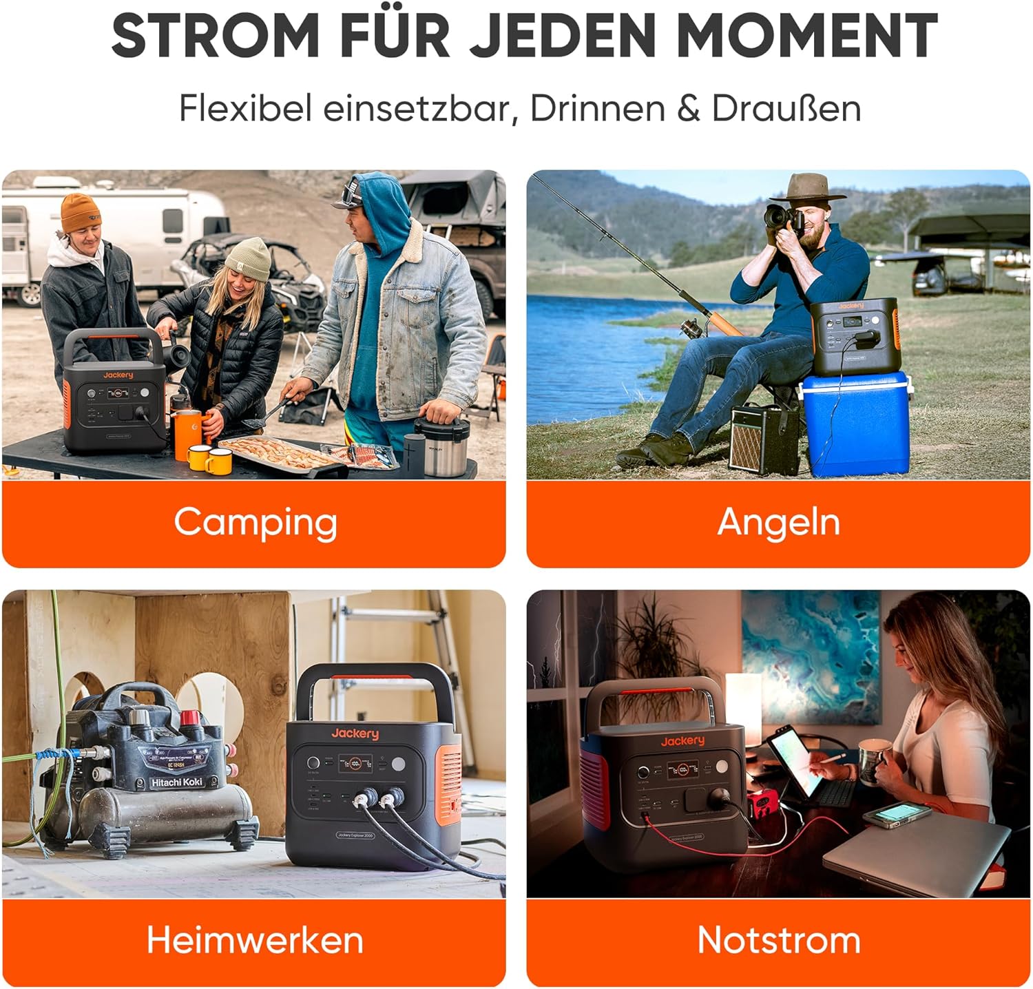 Jackery E2000 v2 Tragbares Kraftwerk, LiFePO4-Akku, 2042 Wh Solargenerator mit 2200 W Leistung (max. 4400 W), Schnellladung von 0–80 % in 52 Minuten für Notfall, Camping, Wohnmobil – Bild 5