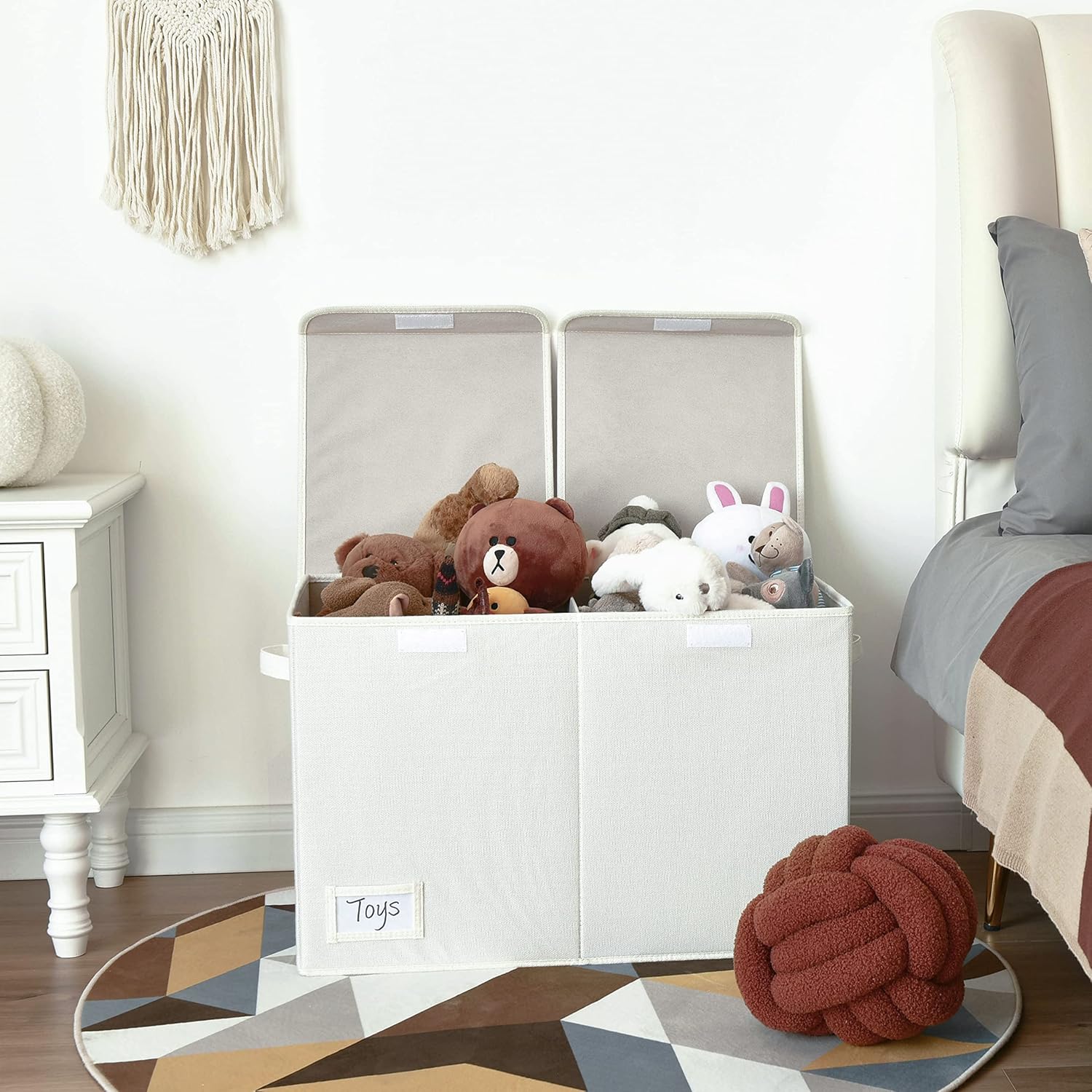 GRANNY SAYS Spielzeugaufbewahrung, Spielzeugkiste mit Deckel, faltbare Aufbewahrungsbox, Kinderzimmer-Aufbewahrungsbox mit Griffen, Aufbewahrungsbox mit Deckel, Kinder, weiße Spielzeugkiste – Bild 6