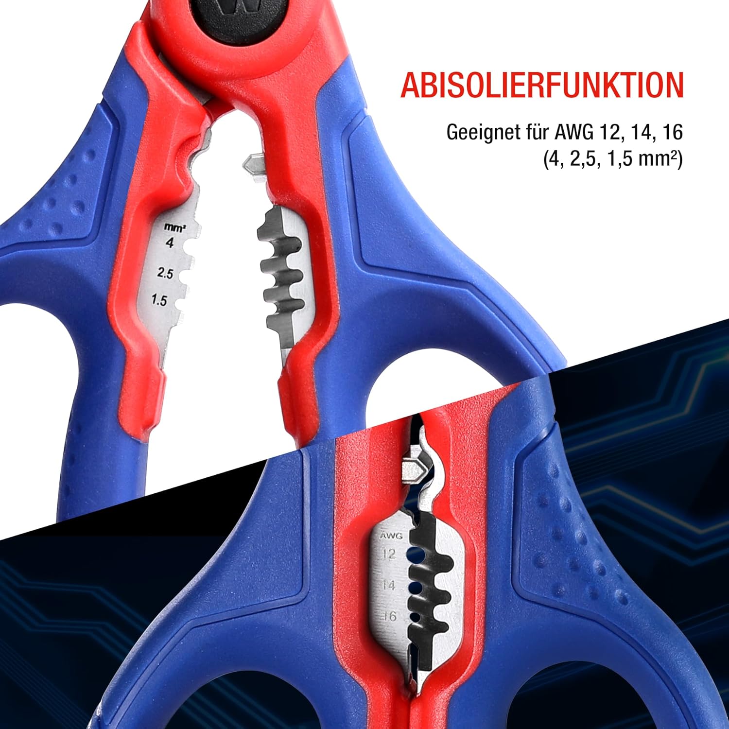 WORKPRO Elektrikerschere, Kabelschere, Universalschere, Multischere mit Abisolierzange, multifunktionale Edelstahlschere mit Gürtelclip, 163 mm, Universalschere – Bild 5